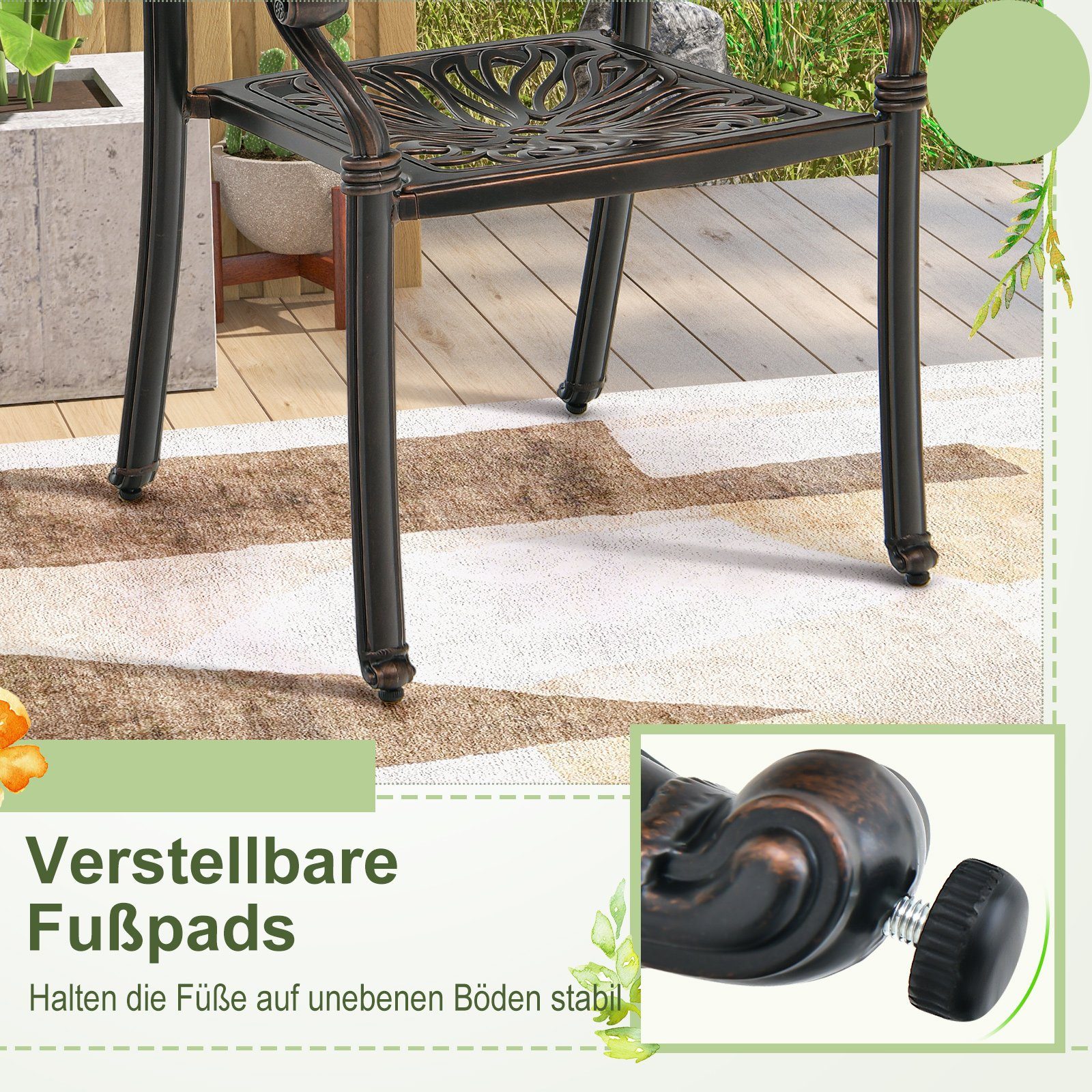 COSTWAY Gartenstuhl 2er Set Stapelstühle, mit Armlehnen