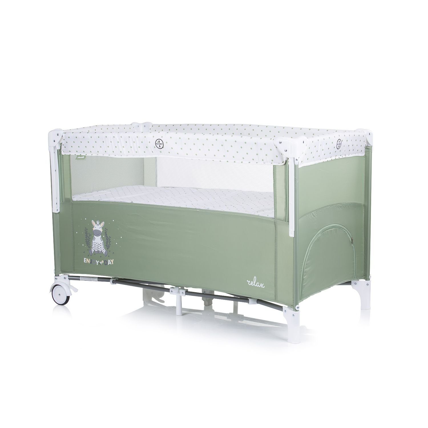 Chipolino Baby-Reisebett Reisebett Relax 2 Ebenen, Vorderseite absenkbar, Seiteneingang, Tasche