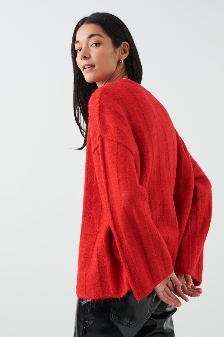 Wide rib knitted sweater