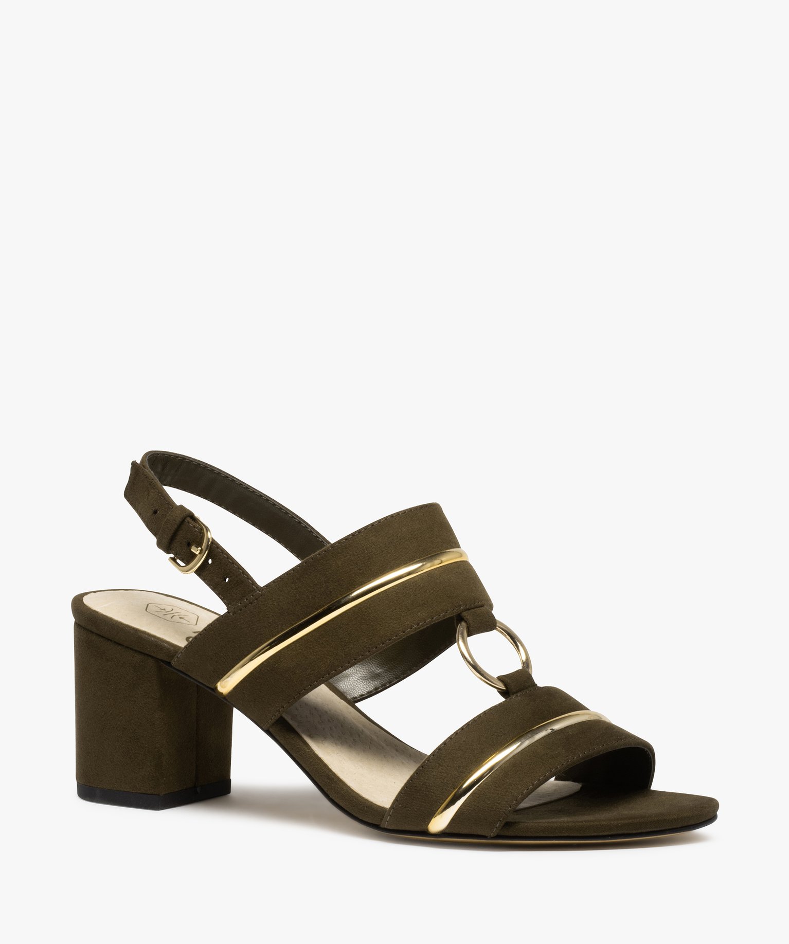 Sandales femme à talon dessus suédé avec détails métall... vert | GEMO