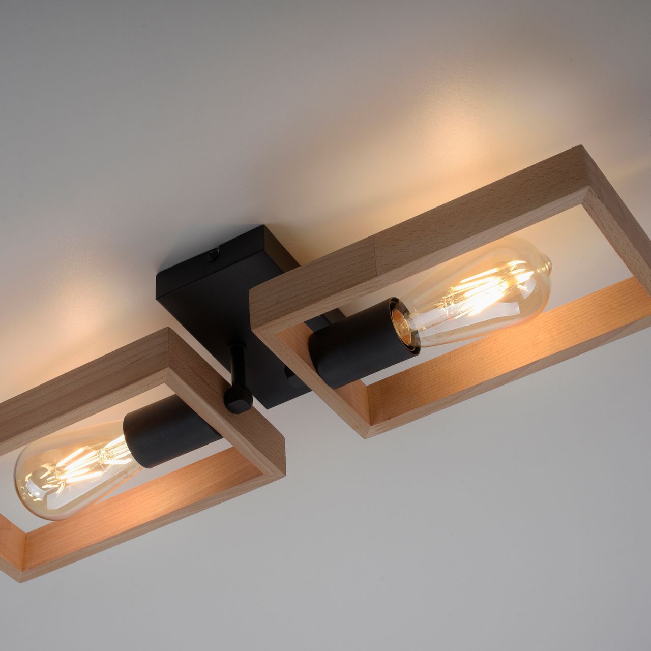 JUST LIGHT LeuchtenDirekt Deckenleuchte FRAME, 2xE27/max. 60W, Innenleuchte, IP20, Metall und Holz