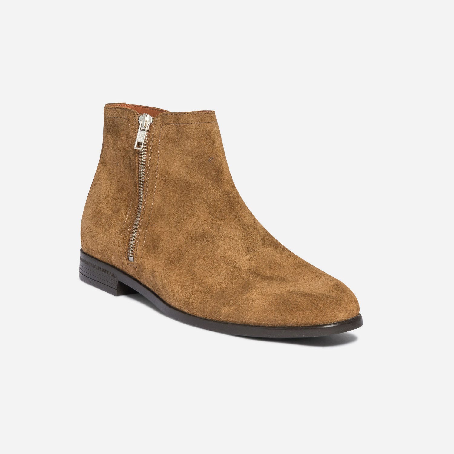 Boots marron clair en cuir velours