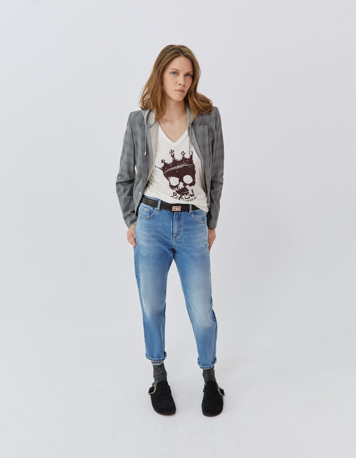 Tee-shirt blanc à visuel tête de mort couronnée Femme