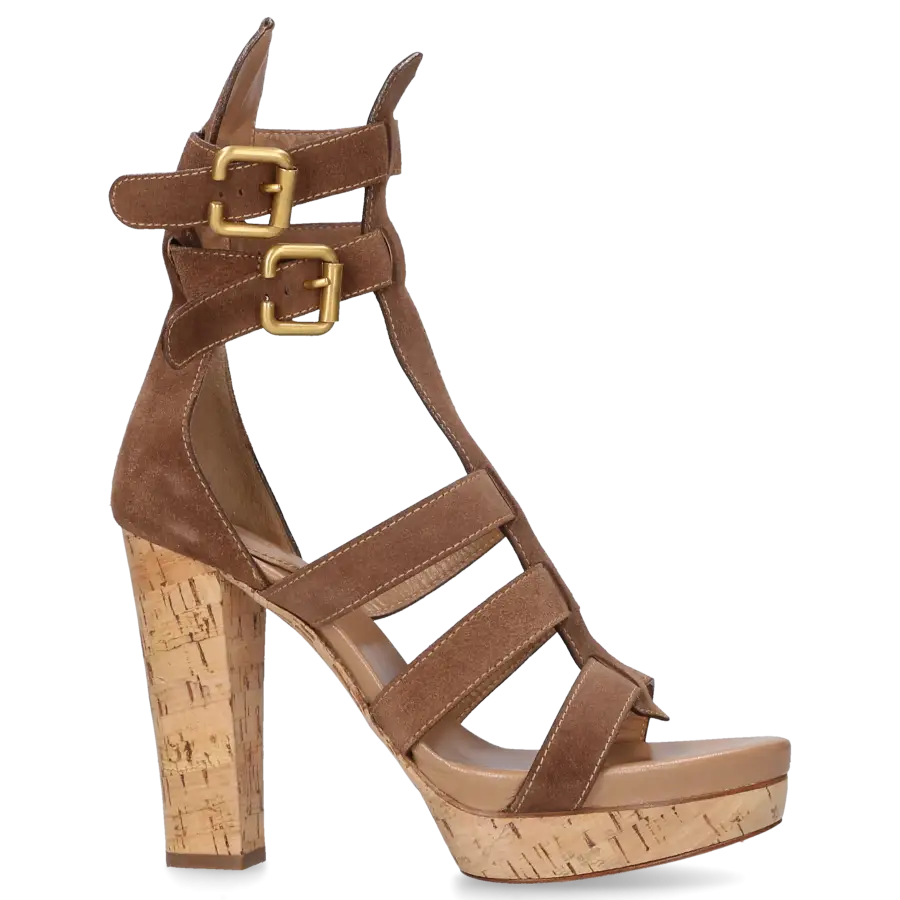Chloé - Plateausandalen Kalbsleder Kork Veloursleder braun - beige