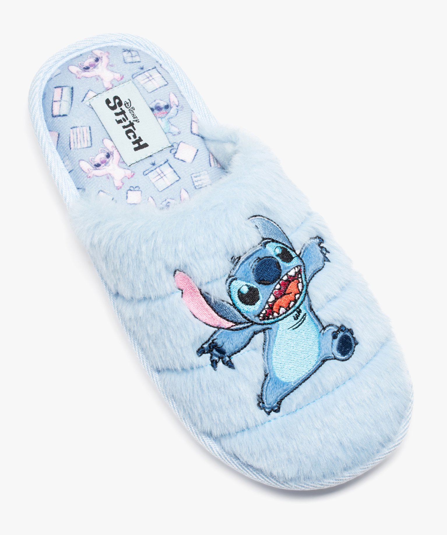 Chaussons femme mules plates à poils doux Stitch - DS bleu | GEMO