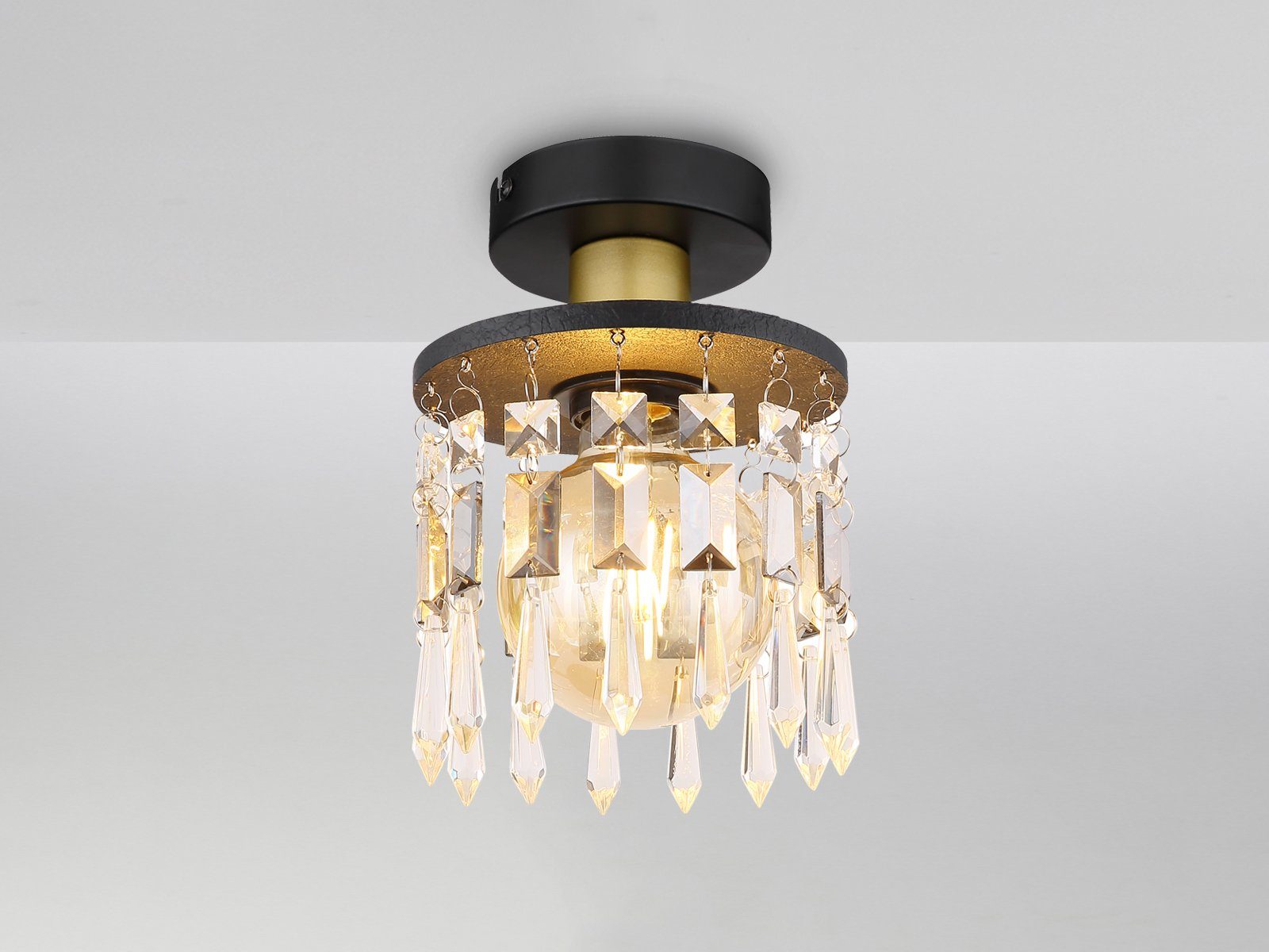 meineWunschleuchte LED Deckenleuchte, LED wechselbar, warmweiß, kleine ausgefallene Designer Lampe mit Kristall für Treppenhaus Ø 15cm