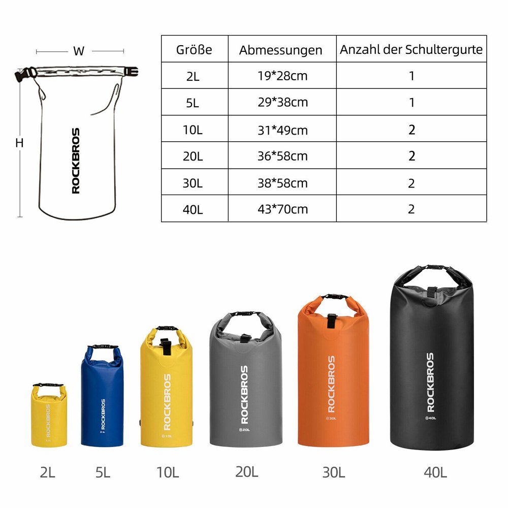 ROCKBROS Packsack (Dry Bag, 2L, 5L, 10L, 20L, 30L, 40L), wasserdicht