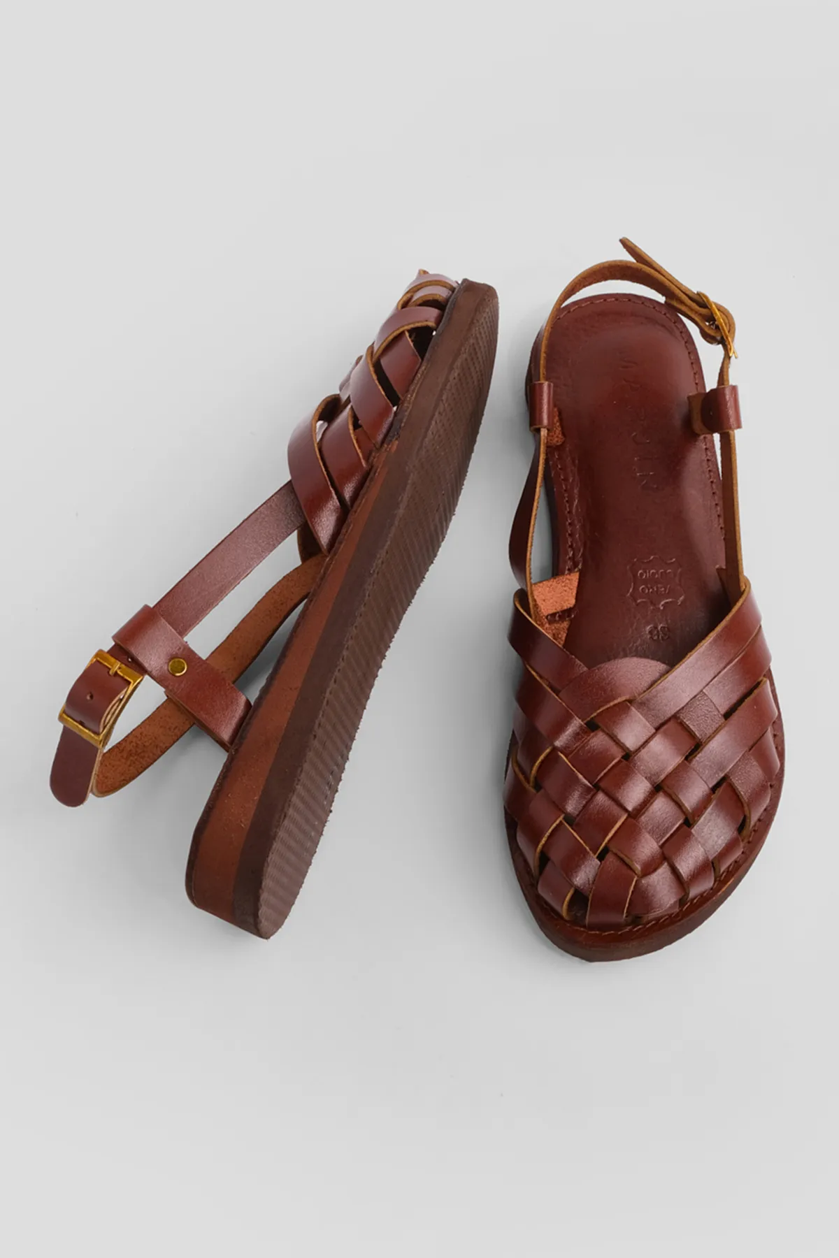 Marjin  Damen Sandalen aus echtem Leder mit Eva-Sohle Nifat Braun