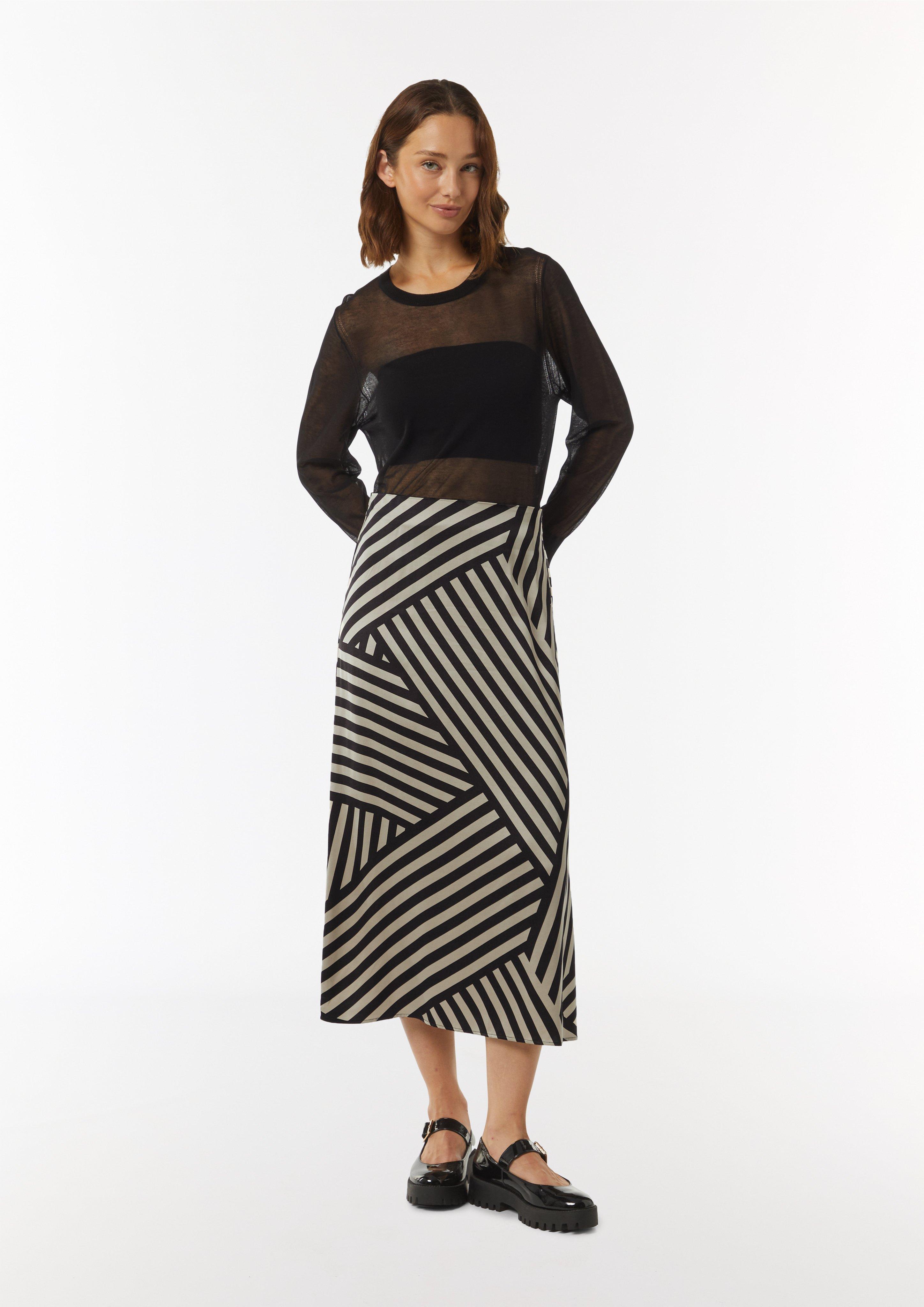 Satin-Rock mit asymmetrischem Streifen-Print - schwarz