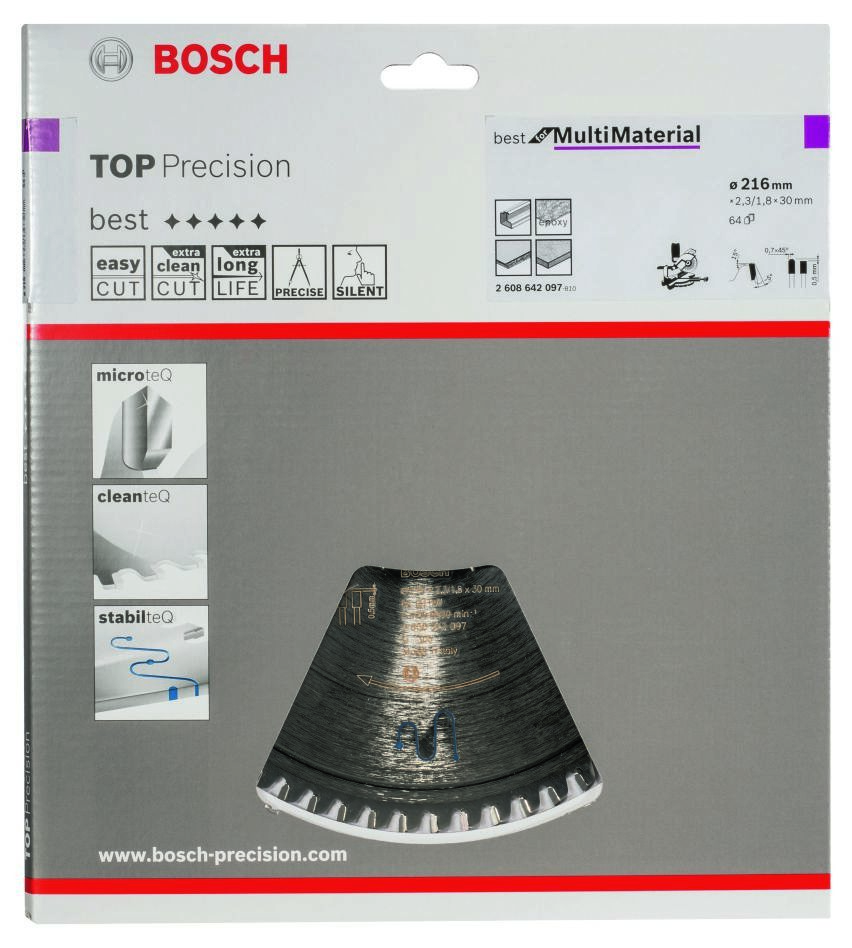 Bosch Blue Accessories 2608642097 Sirkelsagblad 216 x 30 x 64T Topp presisjon Best for flere materialer