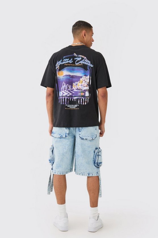 Oversize T-Shirt mit griechischem Print