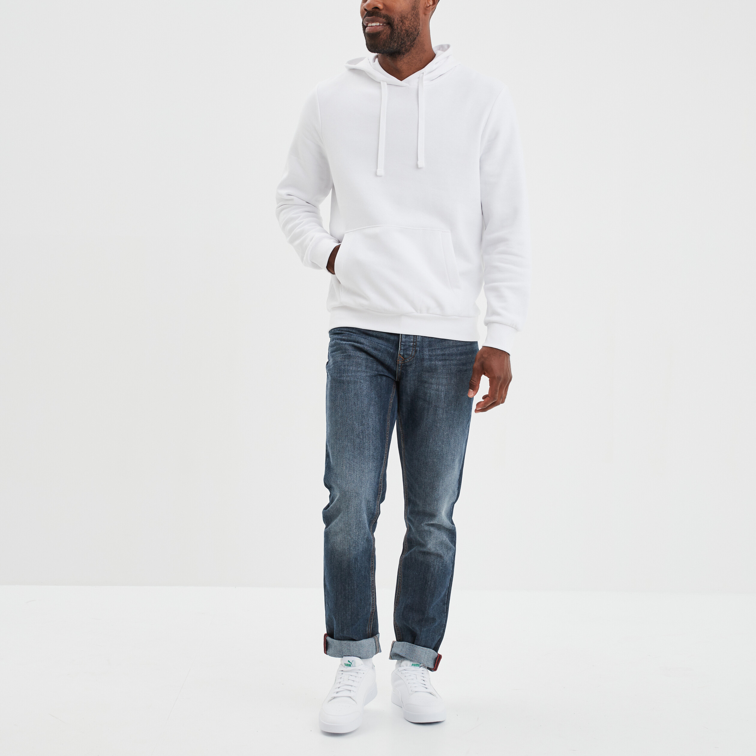 Sweat molleton à capuche hoodie blanc homme | La Halle