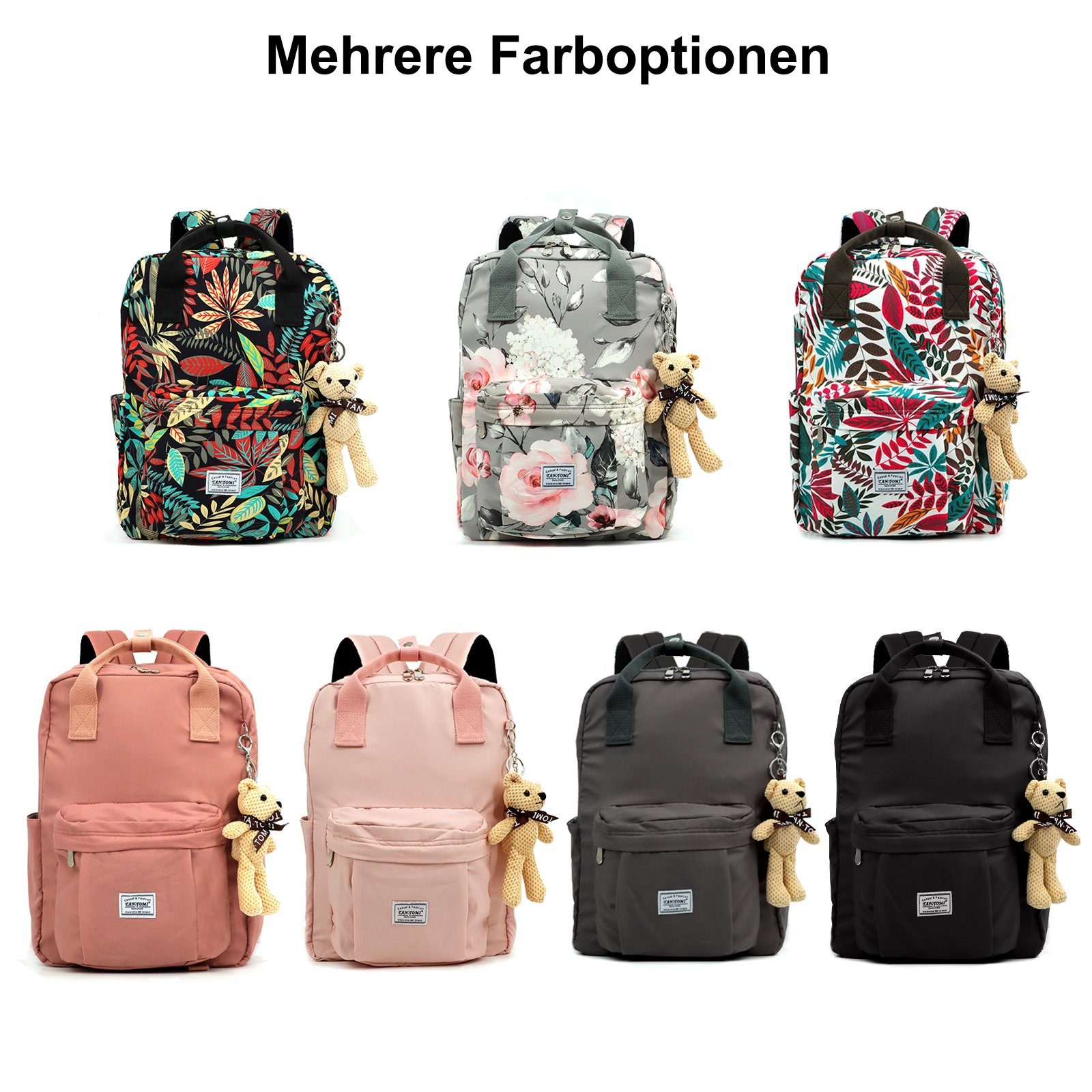 TAN.TOMI Schulrucksack Schulrucksäcke Damen Herren Tagesrucksack mit laptopfach, wasserdichte Mitgeliefert wird ein kleiner Teddybär-Anhänger