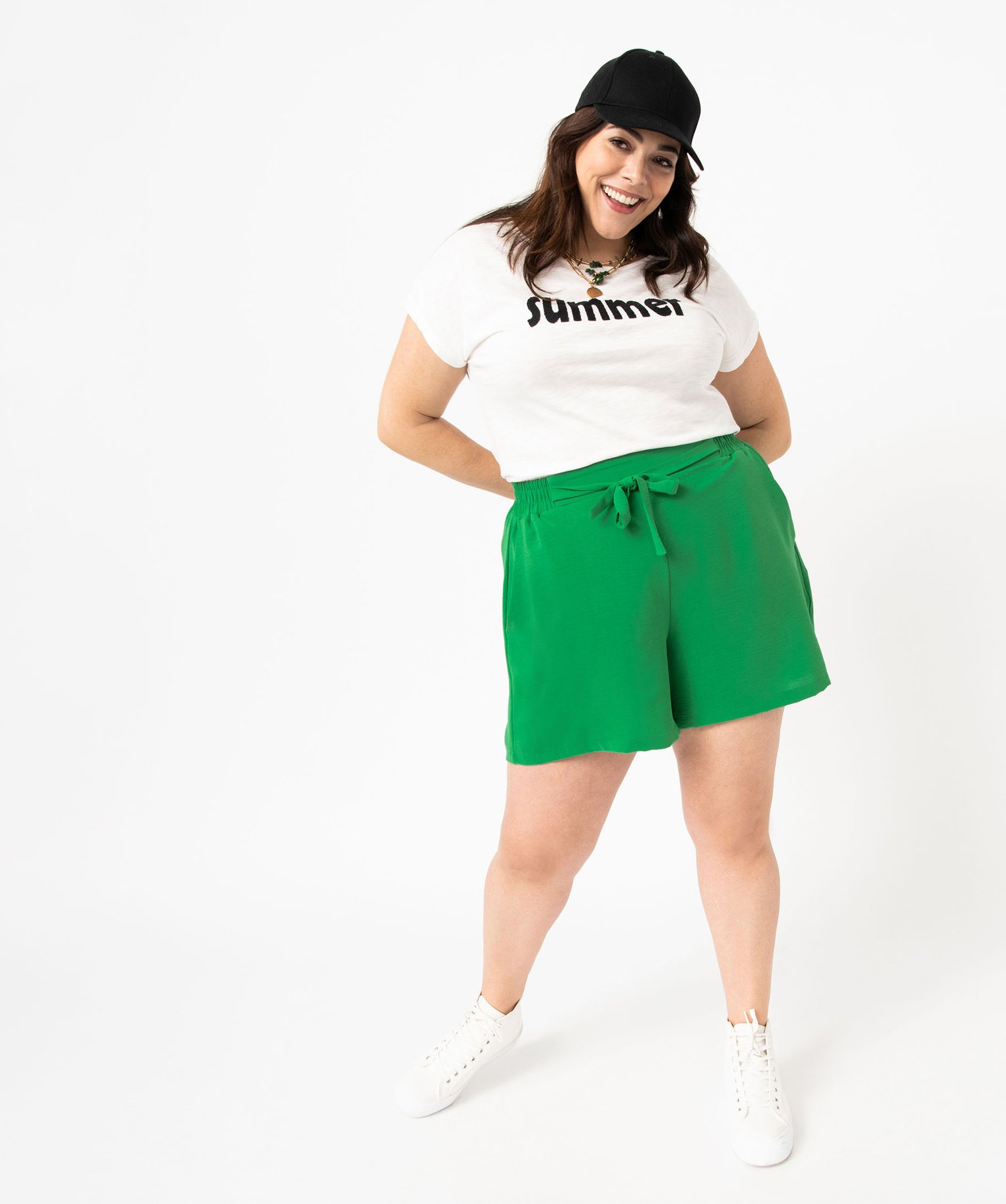 Short en matière satinée femme grande taille vert | GEMO
