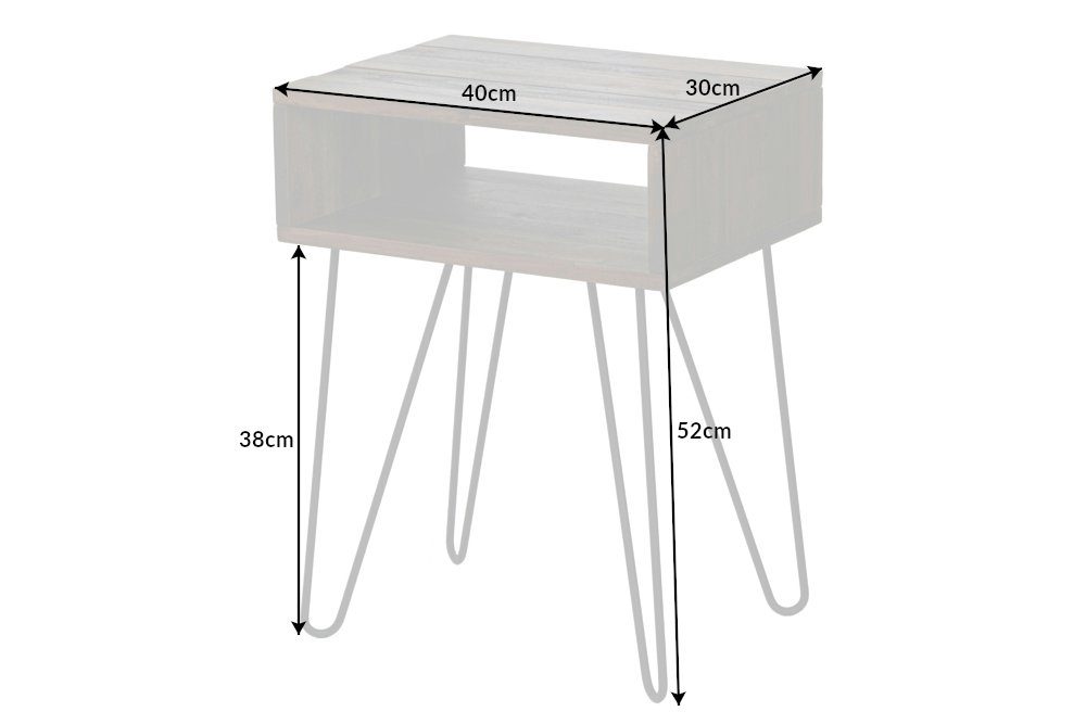 riess-ambiente Nachttisch SCORPION 40cm natur / schwarz (Einzelartikel, 1-St), Massivholz · Metall · Hairpin Legs · mit Fach · Retro · Akazie