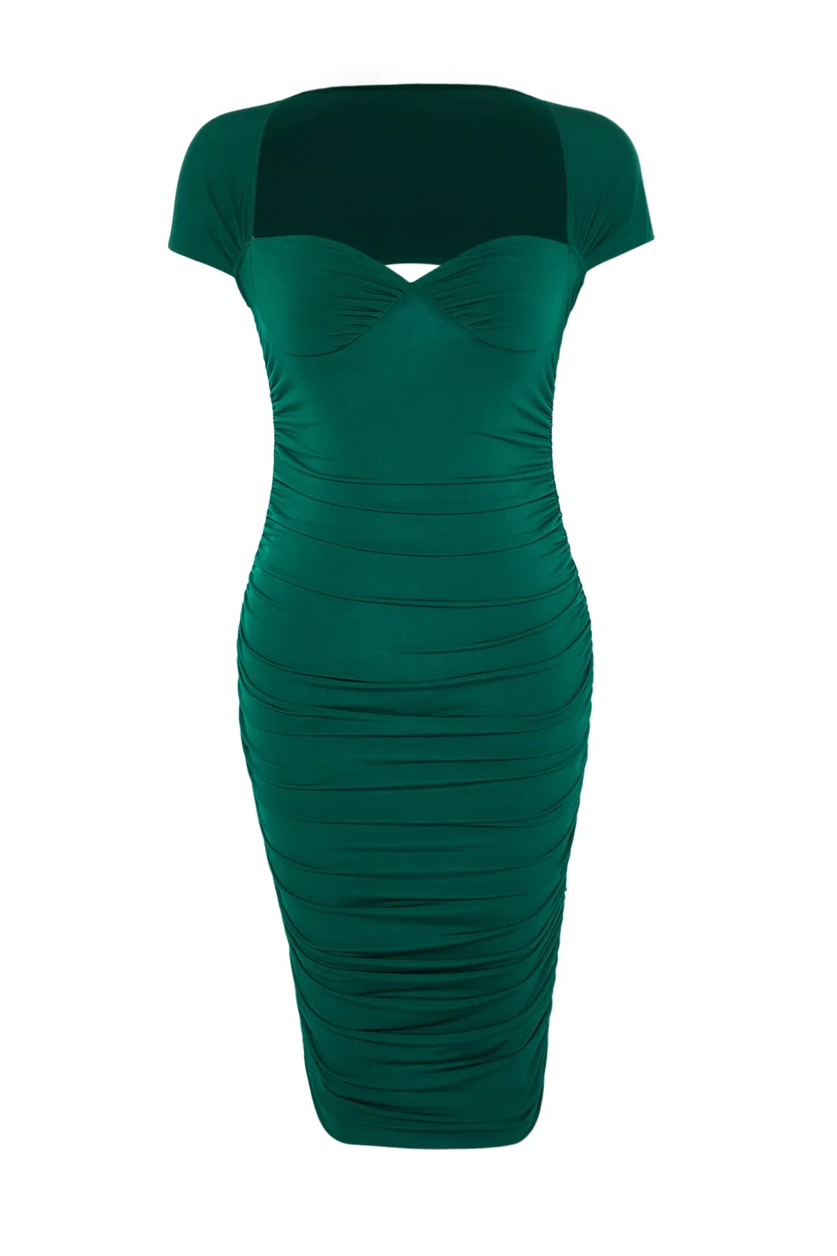Trendyol Collection  Smaragdgrünes, drapiertes, detailliertes Abendkleid TPRSS22EL3034