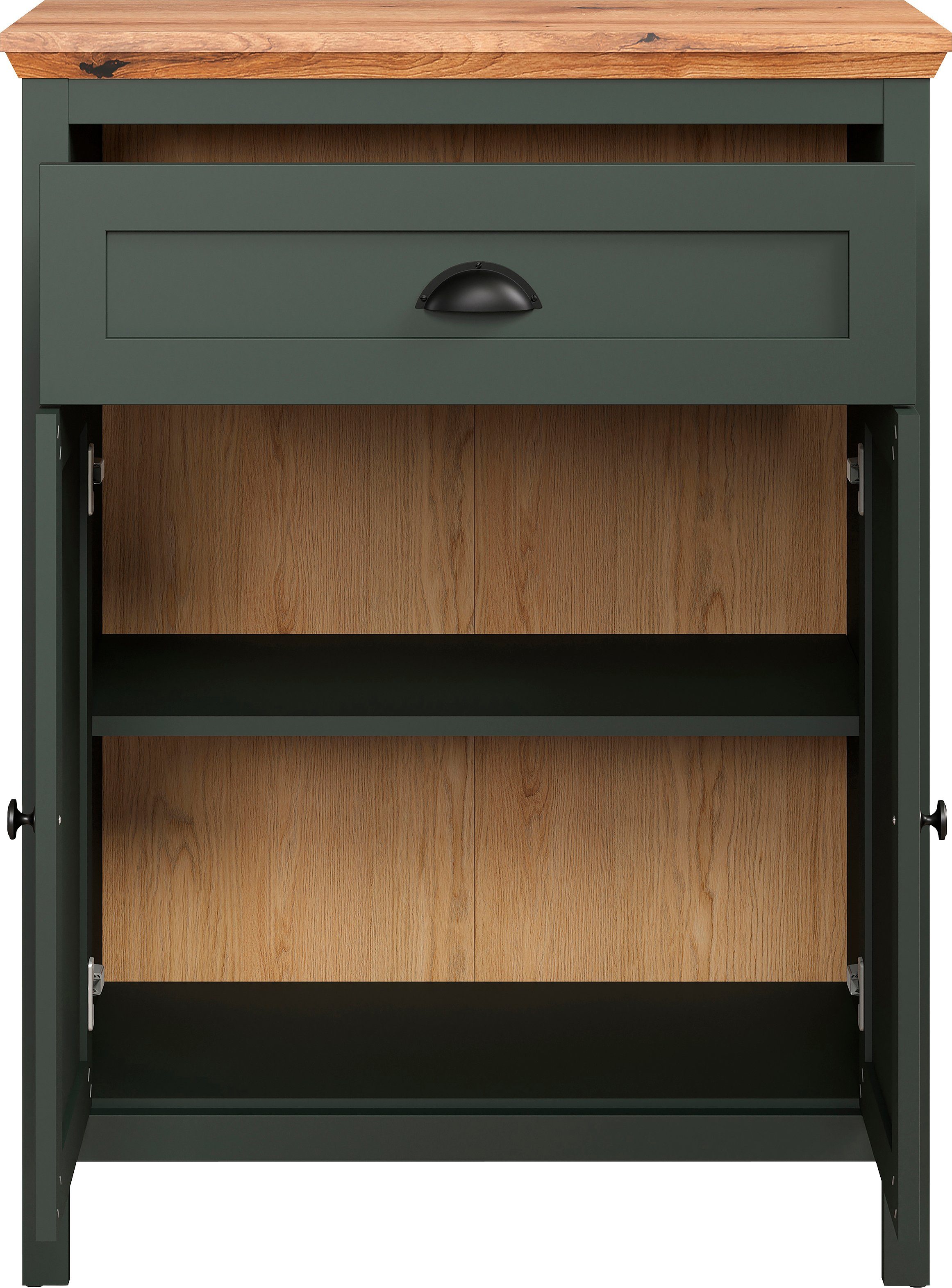 Home affaire Kommode Vienna (1 St), Matt, hellbraune Echtholzoptik, 77 cm breit, 102 cm hoch dunkelgrün