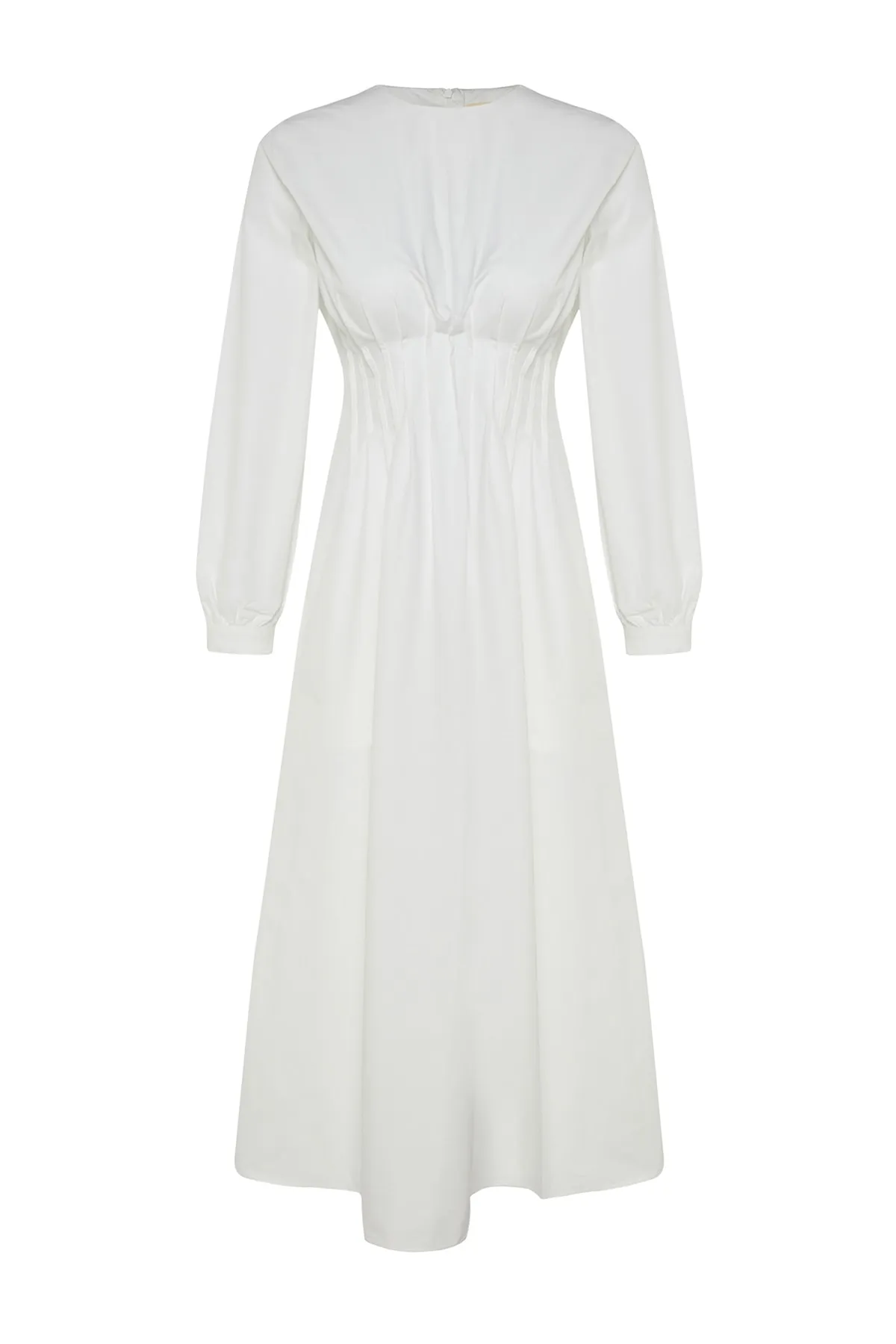 Trendyol Modest  Kevser Sarıoglu Puderfarbenes, geripptes Kleid mit Taschendetails aus 100 % Baumwollpopeline TCLSS23EB00005