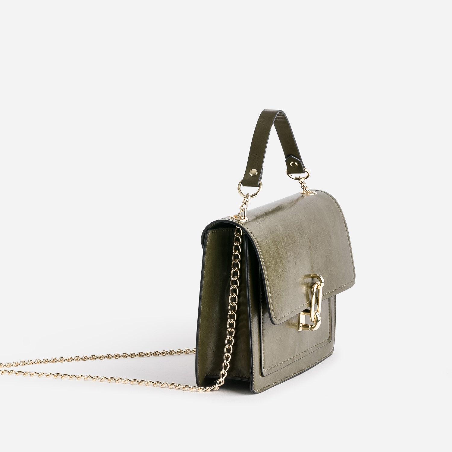 Sac à main kaki avec ouverture fantaisie