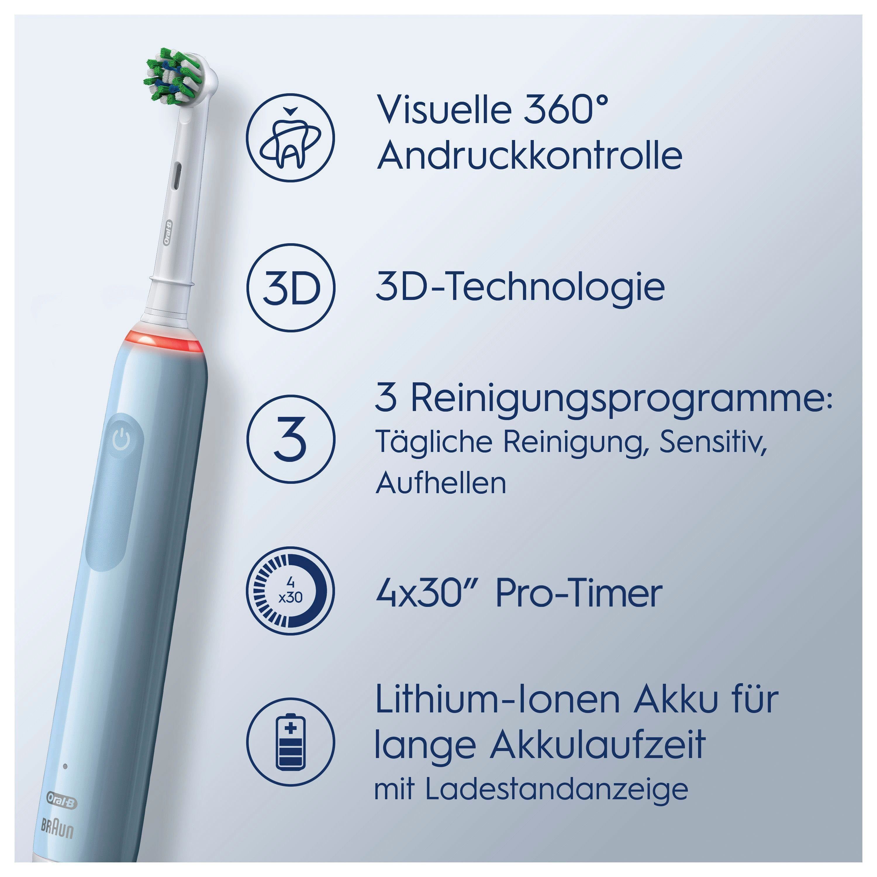 Oral-B Elektrische Zahnbürste 3 3000, Aufsteckbürsten: 2 St., 3 Putzmodi