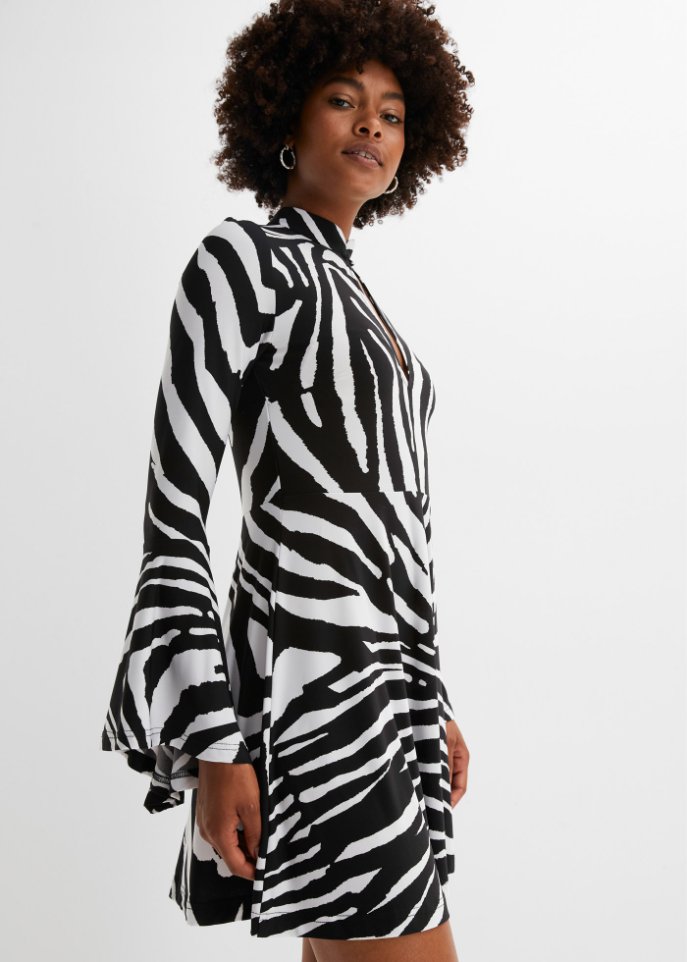Jerseykleid mit Trompeten-Ärmel