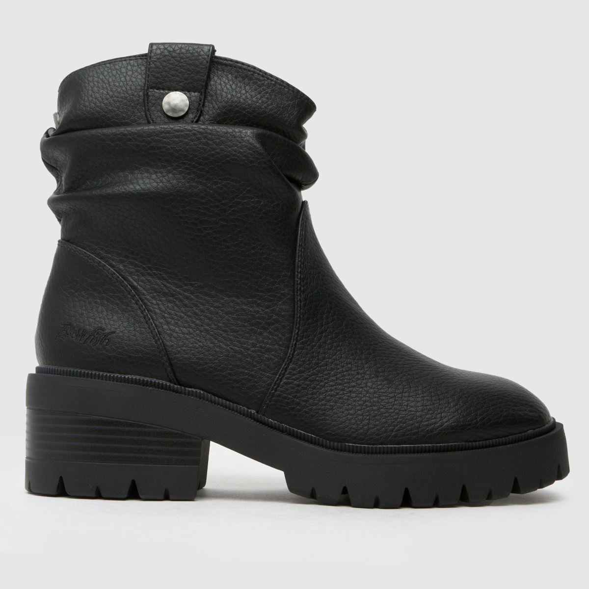 Blowfish Malibu – Svarta bikerboots med rynka i enbärsfärg
