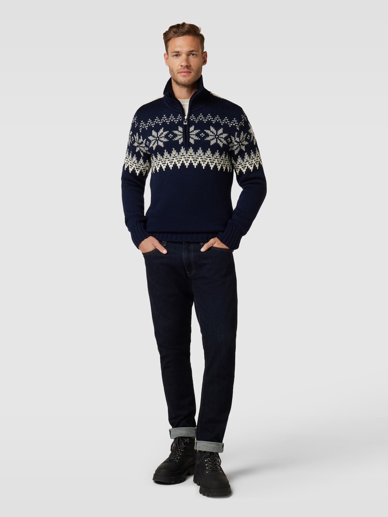 Strickpullover mit Stehkragen Modell 'Myking' in marineblau