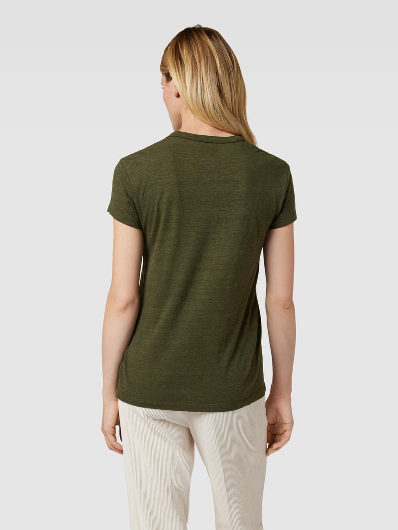 T-Shirt mit Flockprint Modell 'WALK AMOUR' in olivgrün