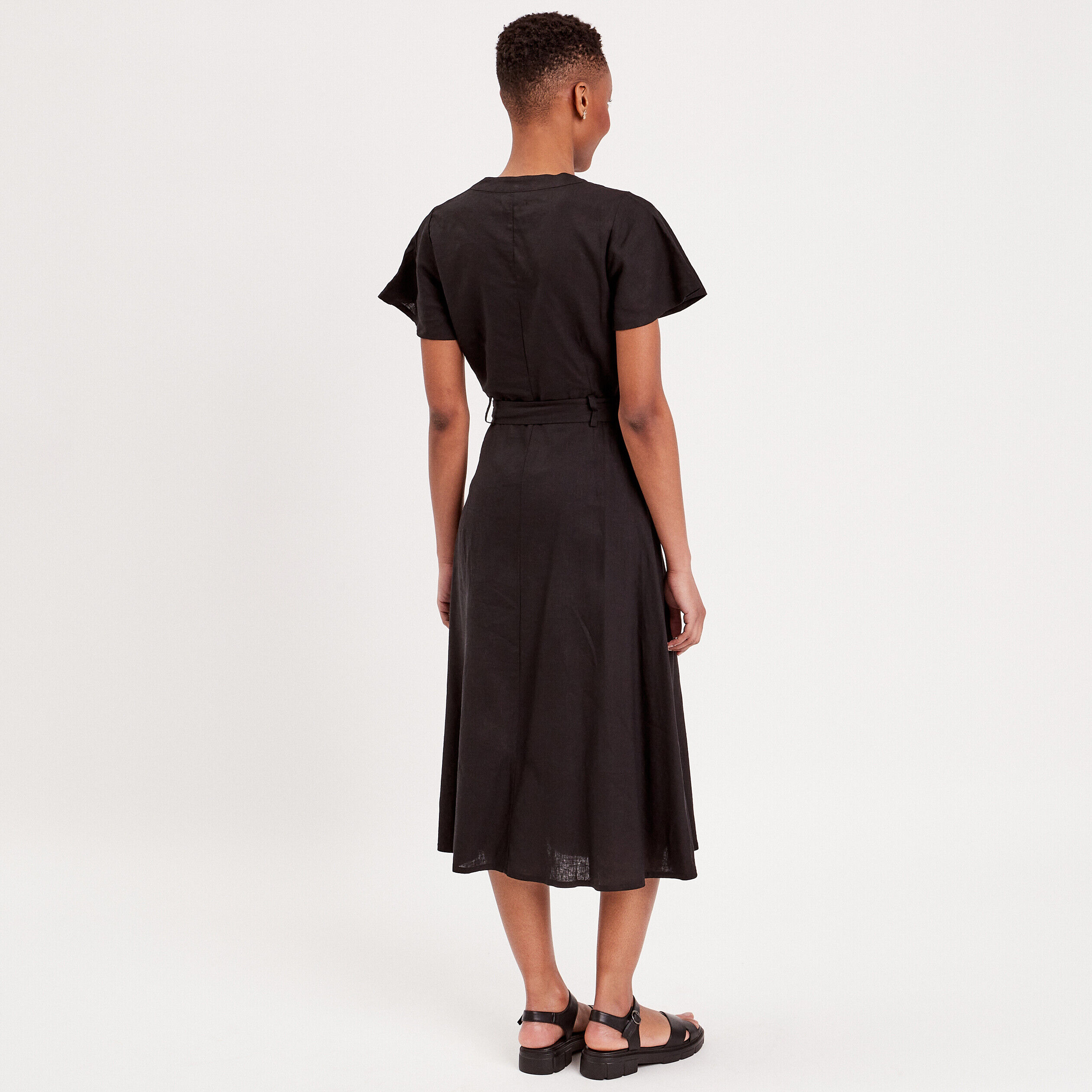 Robe boutonnée à manches courtes noir femme | Cache Cache
