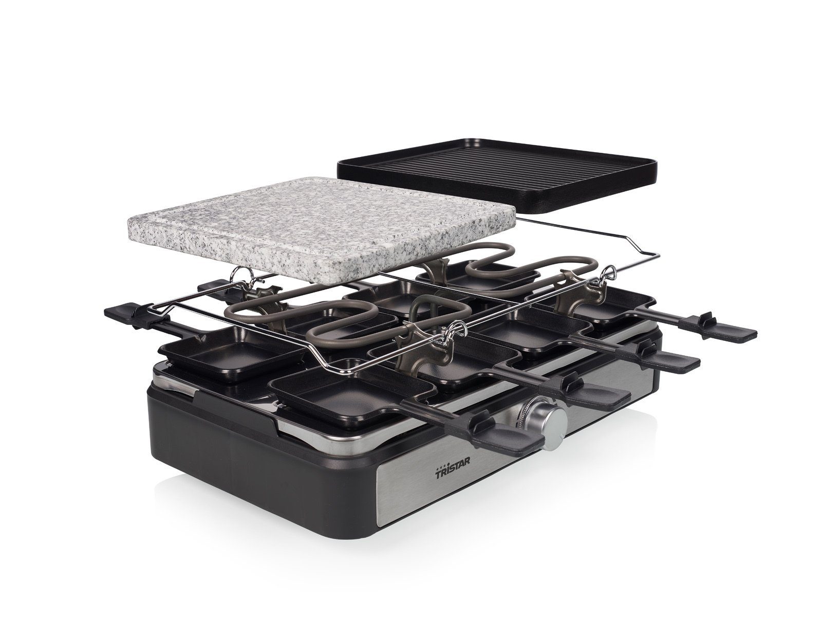 Tristar Raclette, 1400 W, Grill- & Steinplatte 5in1 Gerät Steingrill für 2-8 Personen Tischgrill