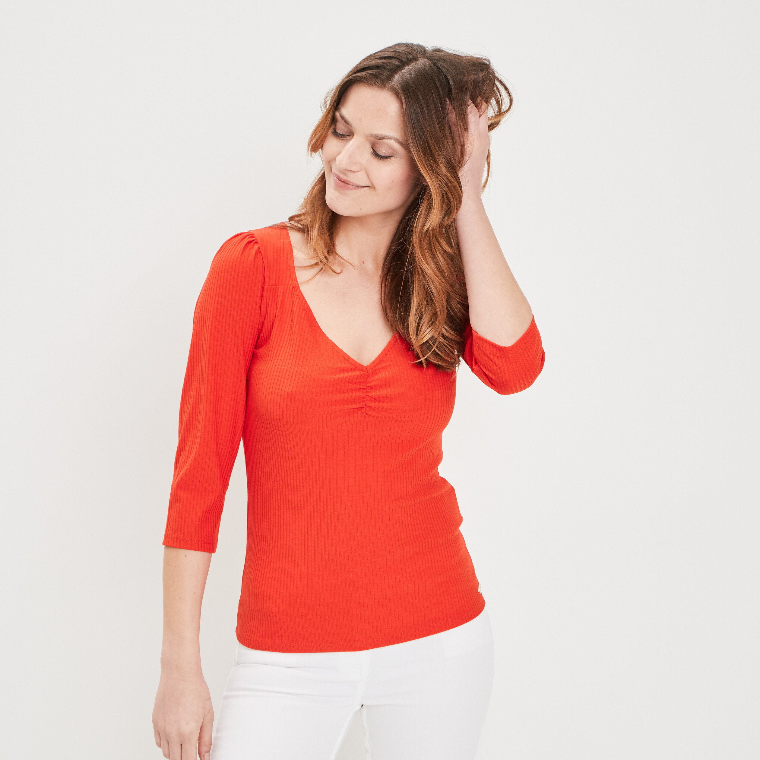 T-shirt manches 3 4 rouge femme | La Halle