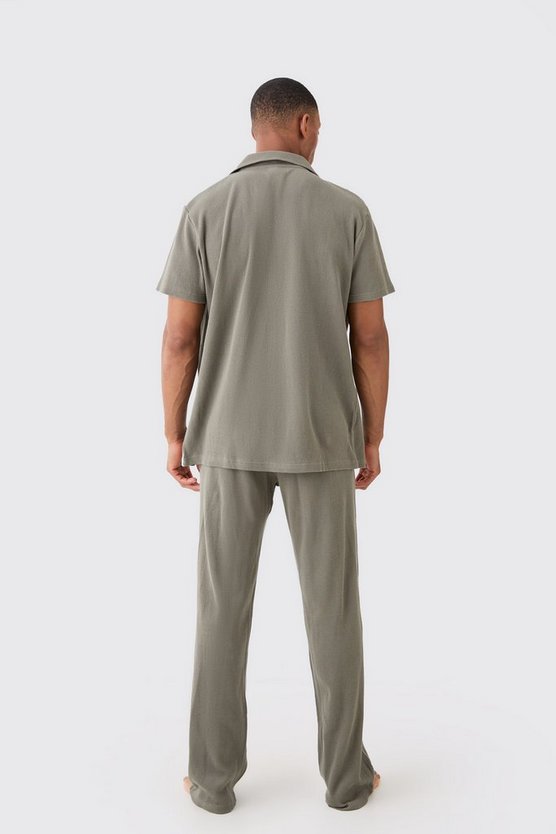 Loungewear-Hemd in Waffeloptik & lockere Hose