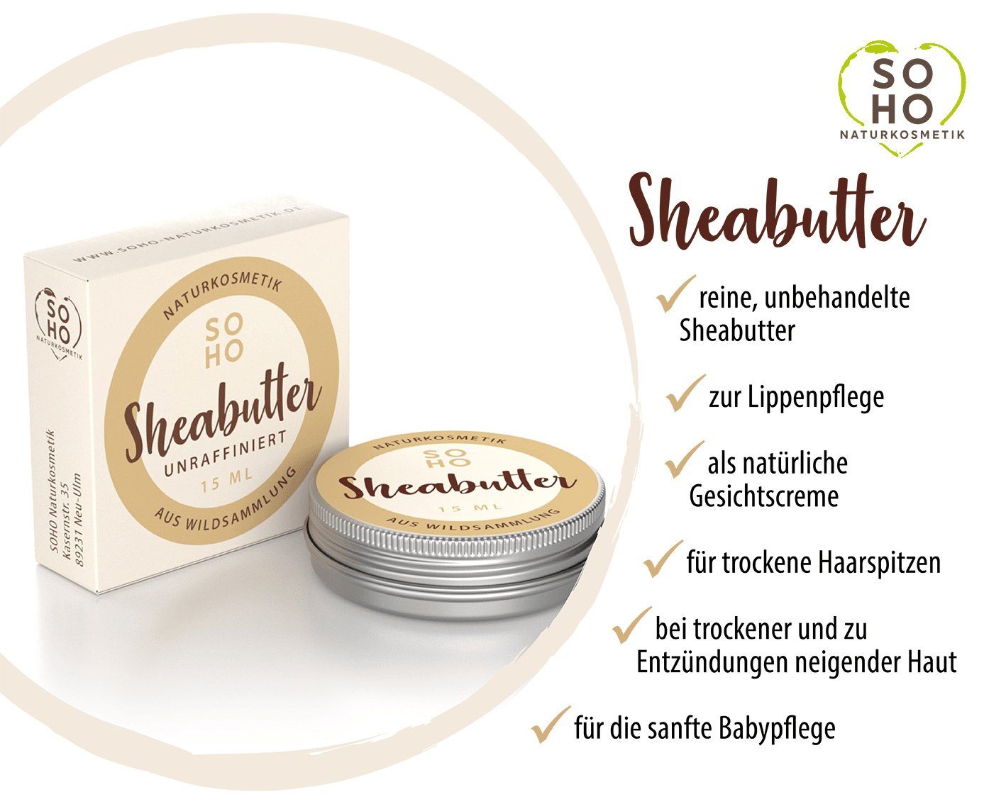 SOHO Naturkosmetik Lippenbalsam SHEABUTTER, Körperbutter, Lippenpflege & Gesichtscreme