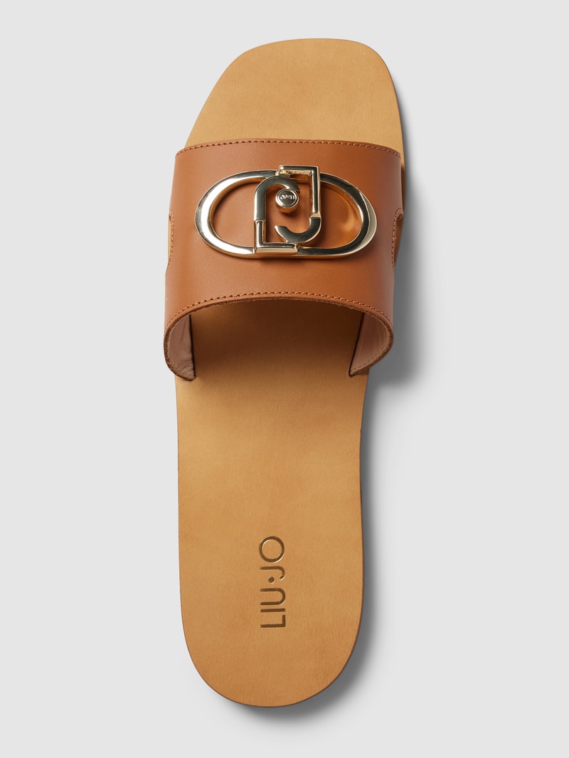 Pantoletten mit Label-Detail Modell 'SABA' in cognac