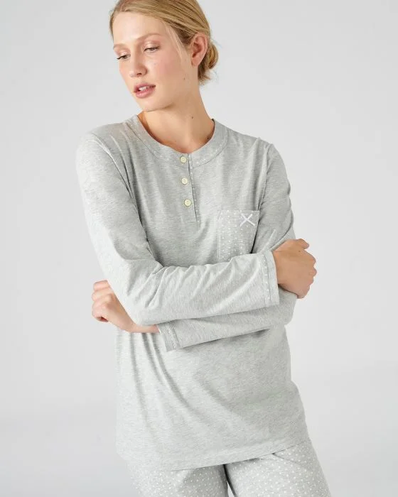 Pyjama-tunique en pur coton peigné, manches longues