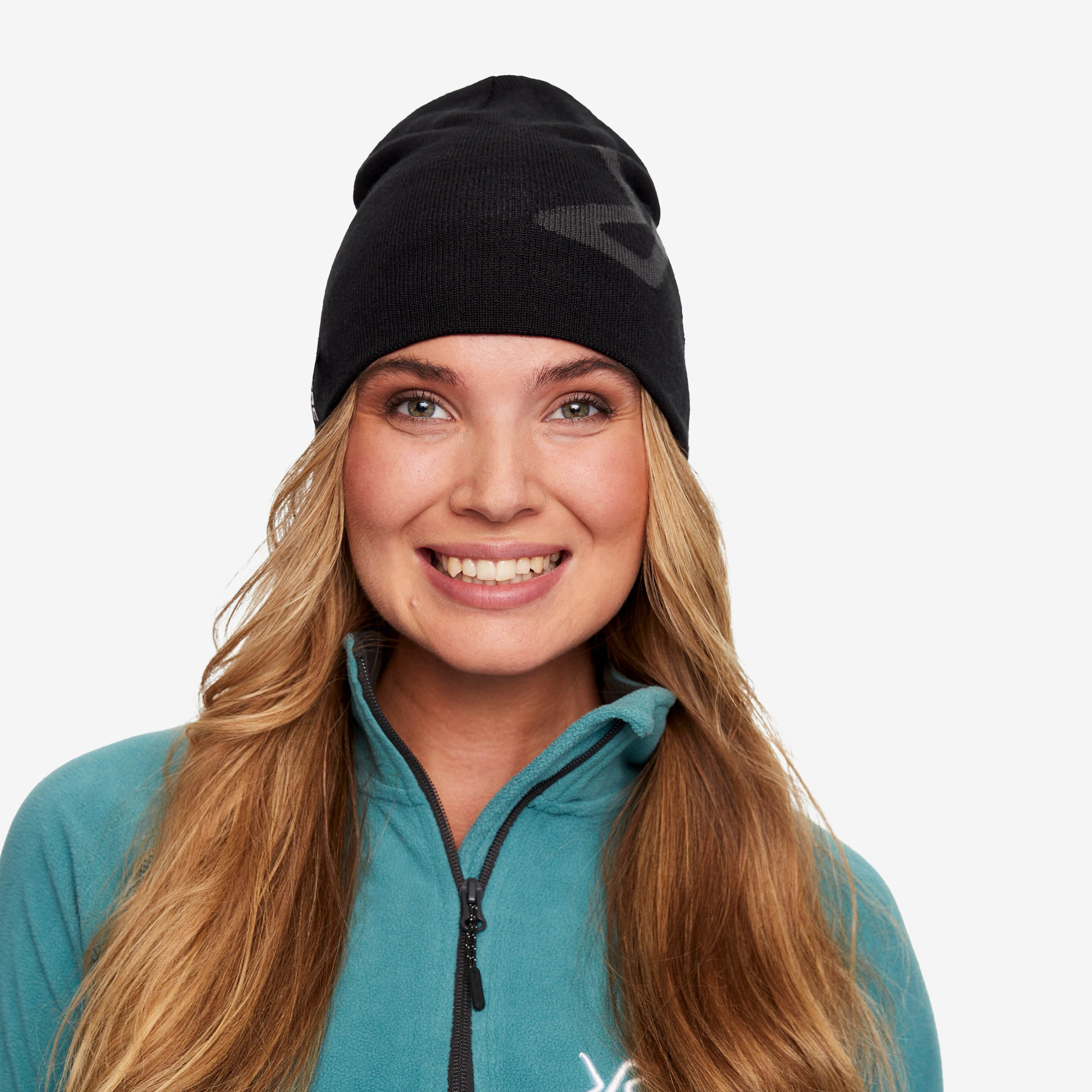Merino Knitted Logo Beanie Black