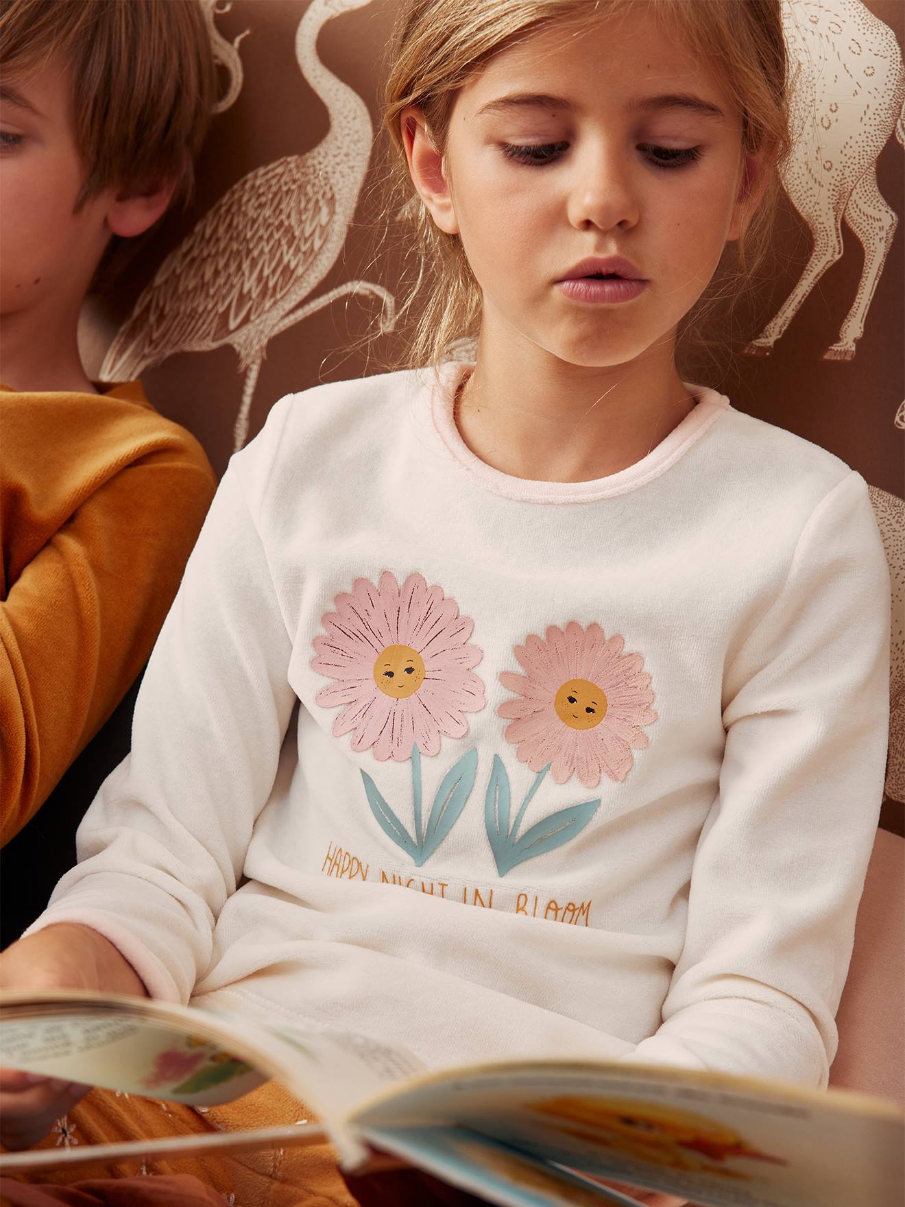 Lot de 2 pyjamas velours marguerites fille ocre