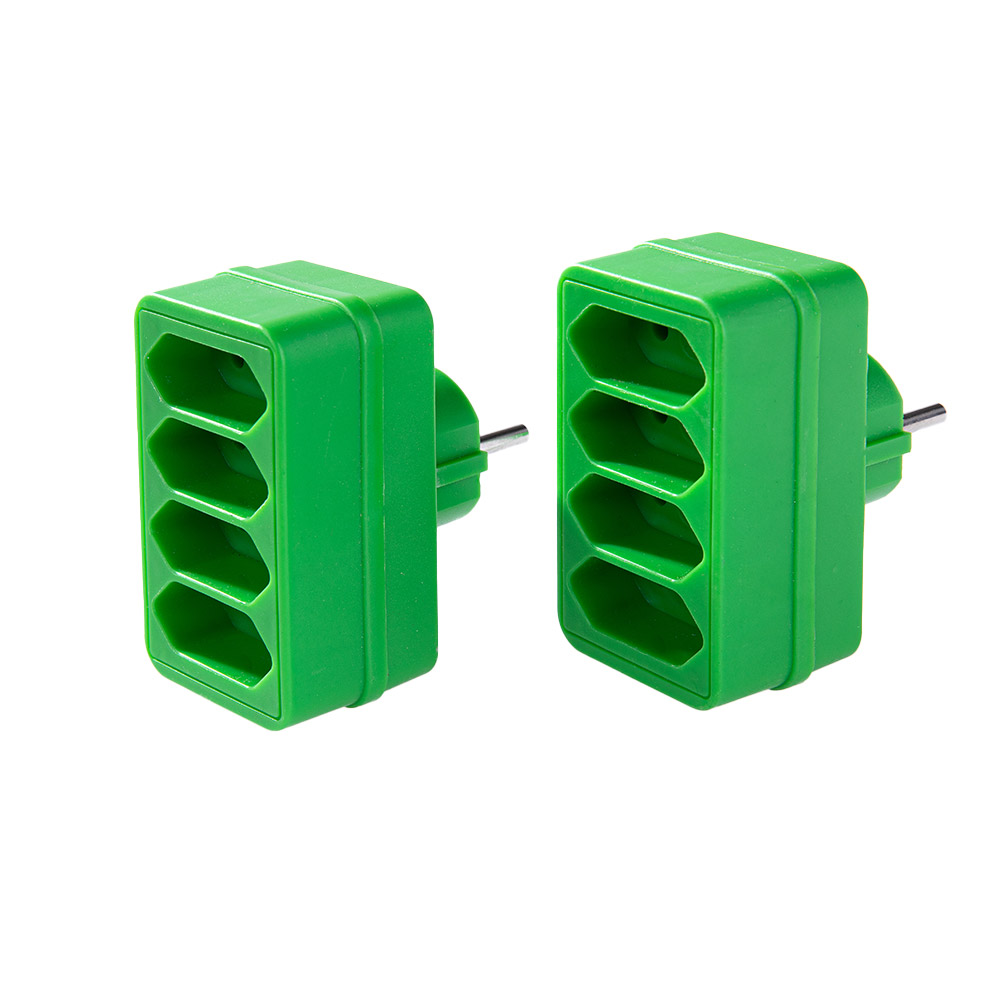 Powertec Electric 4-fach Steckdosenadapter - Grün, 2er-Set