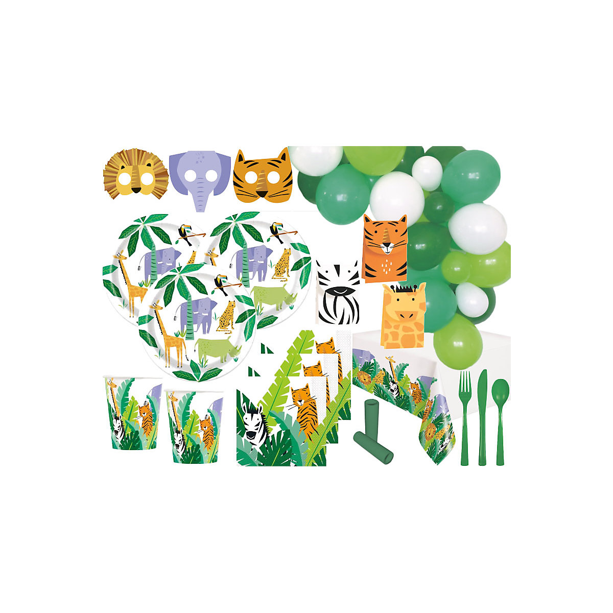 XL 107 Teile Safari und Dschungel Party Party Deko Set 6 Personen