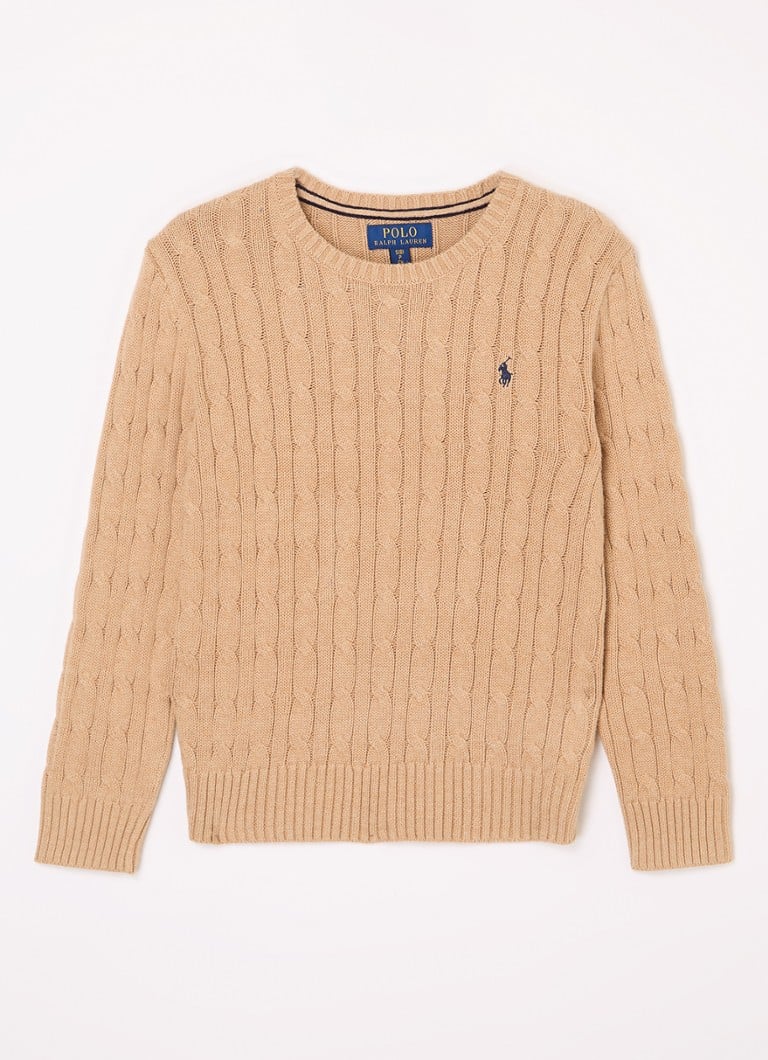 Sweter Ralph Lauren o splocie warkoczowym z haftowanym logo