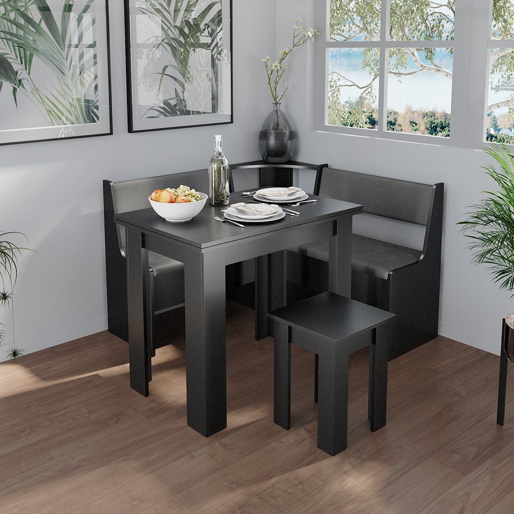 Vicco Sitzgruppe Eckbankgruppe ROMAN Schwarz, (Set, 3-tlg., 2-er Set), Truhenfunktion
