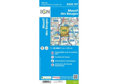 Carte IGN Massif des Bauges 3432OT