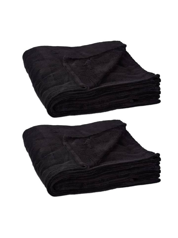 relaxdays 2x Kuscheldecke in Schwarz - (B)200 x (T)220 cm günstig kaufen onesize