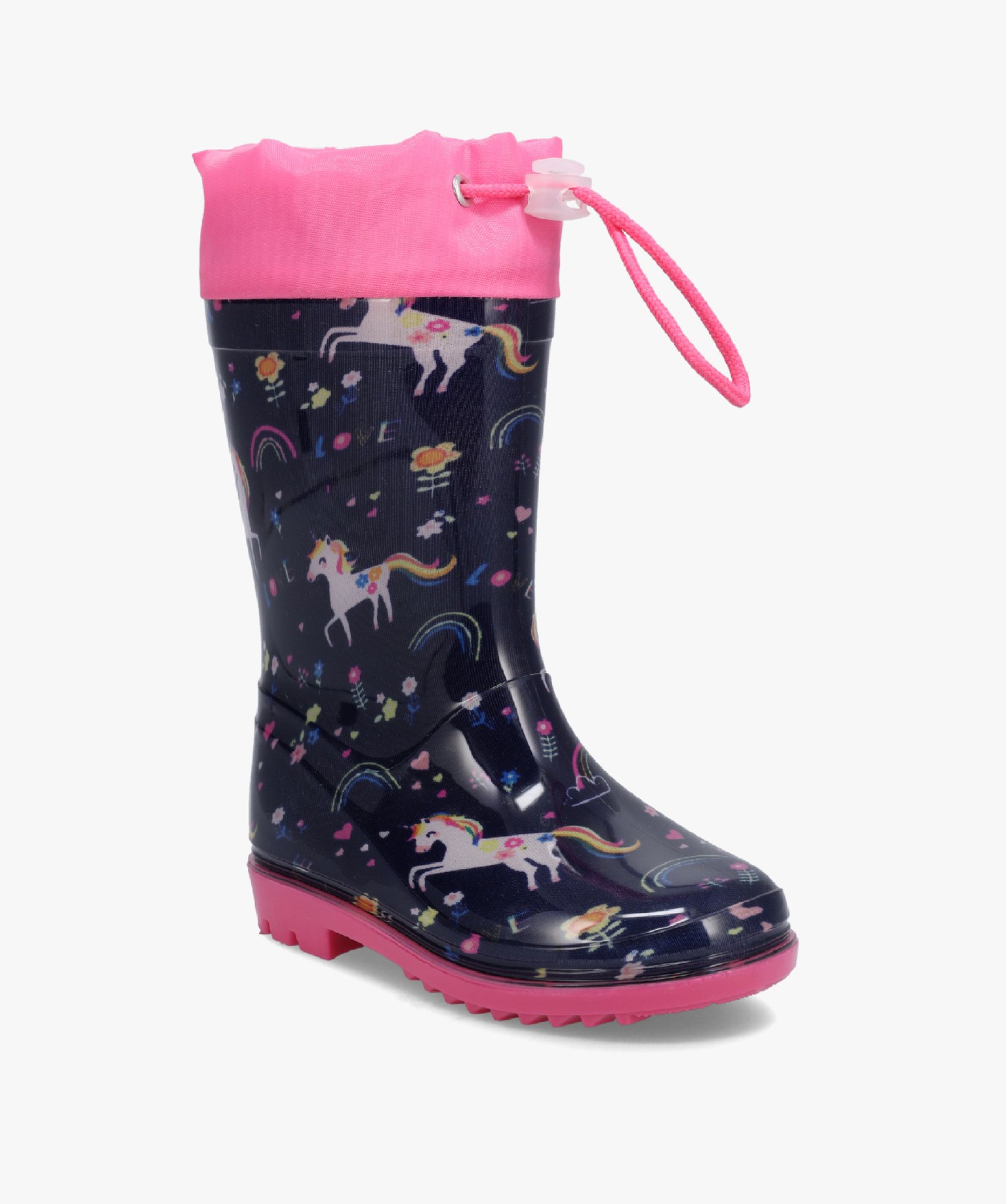 Bottes de pluie fille imprimées licorne à col ajustable marine | GEMO