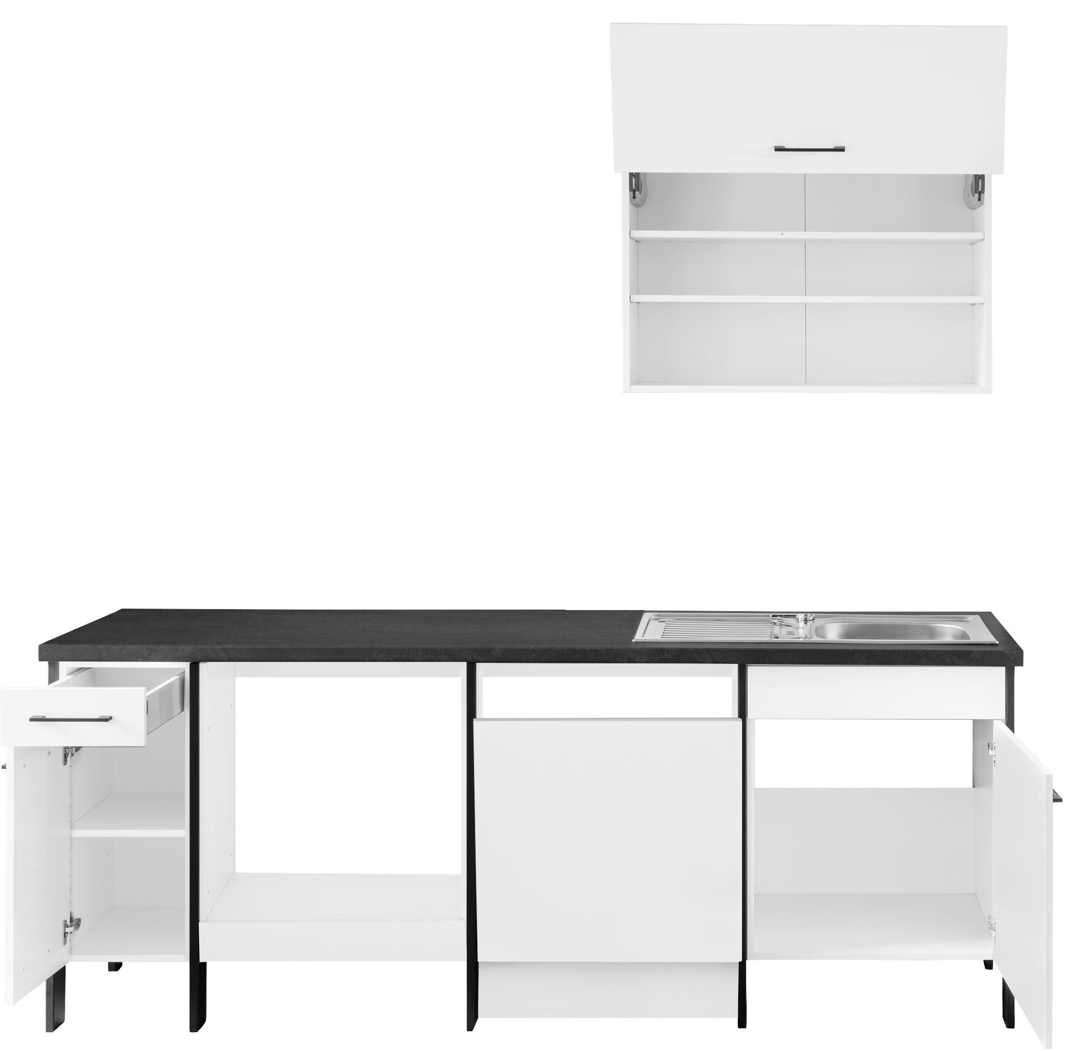OPTIFIT Küchenzeile Tokio, ohne E-Geräte, Breite 224 cm, mit Stahlgestell, mit Vollauszügen