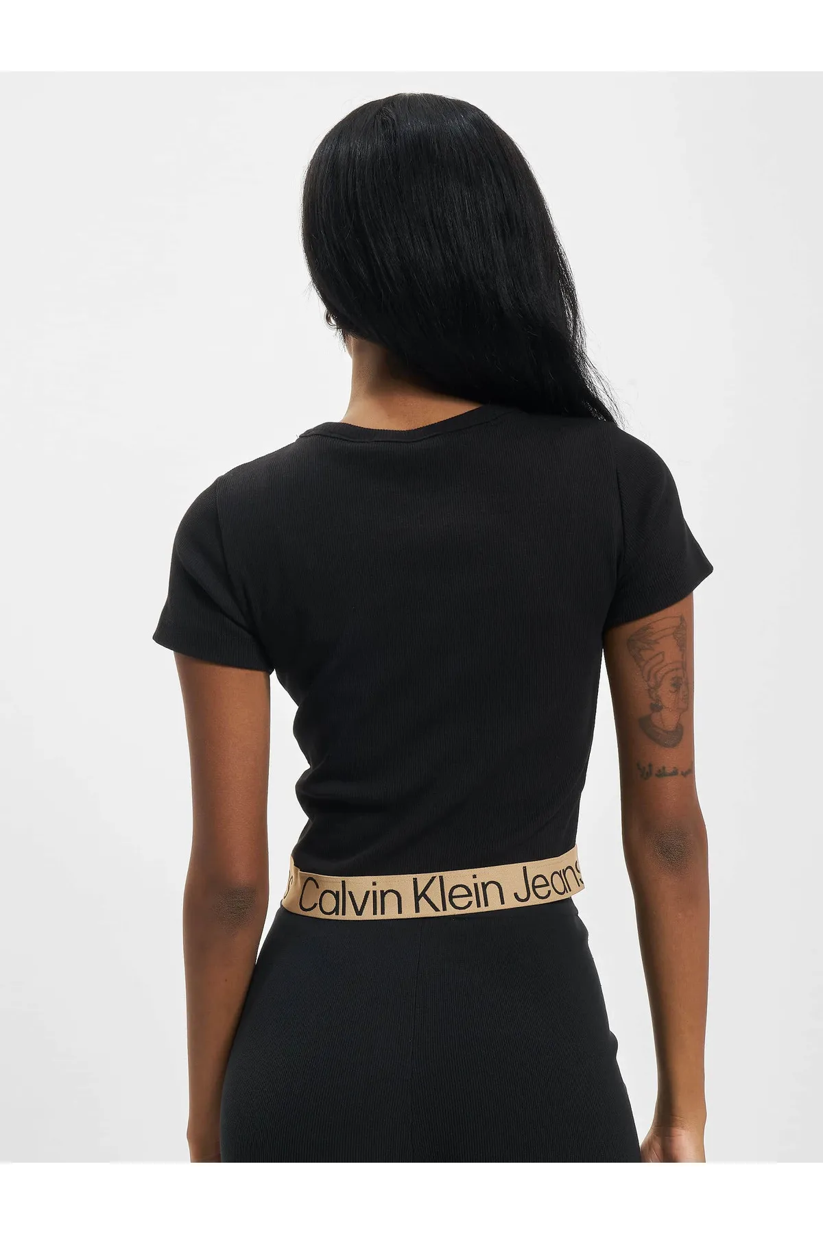 Calvin Klein  Damen Calvin Klein Jeans Logo Tape Rib T-Shirt mit kurzen Ärmeln