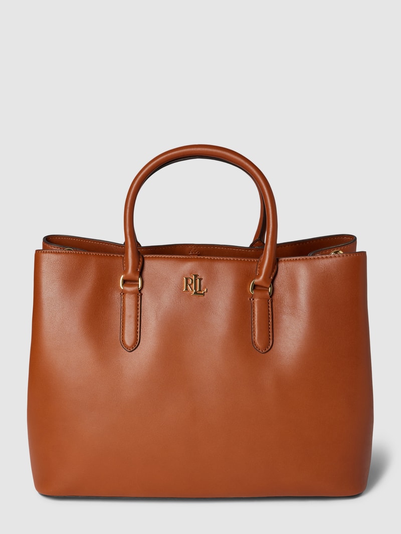 Satchel aus Leder mit Label-Applikation Modell 'MARCY' in cognac