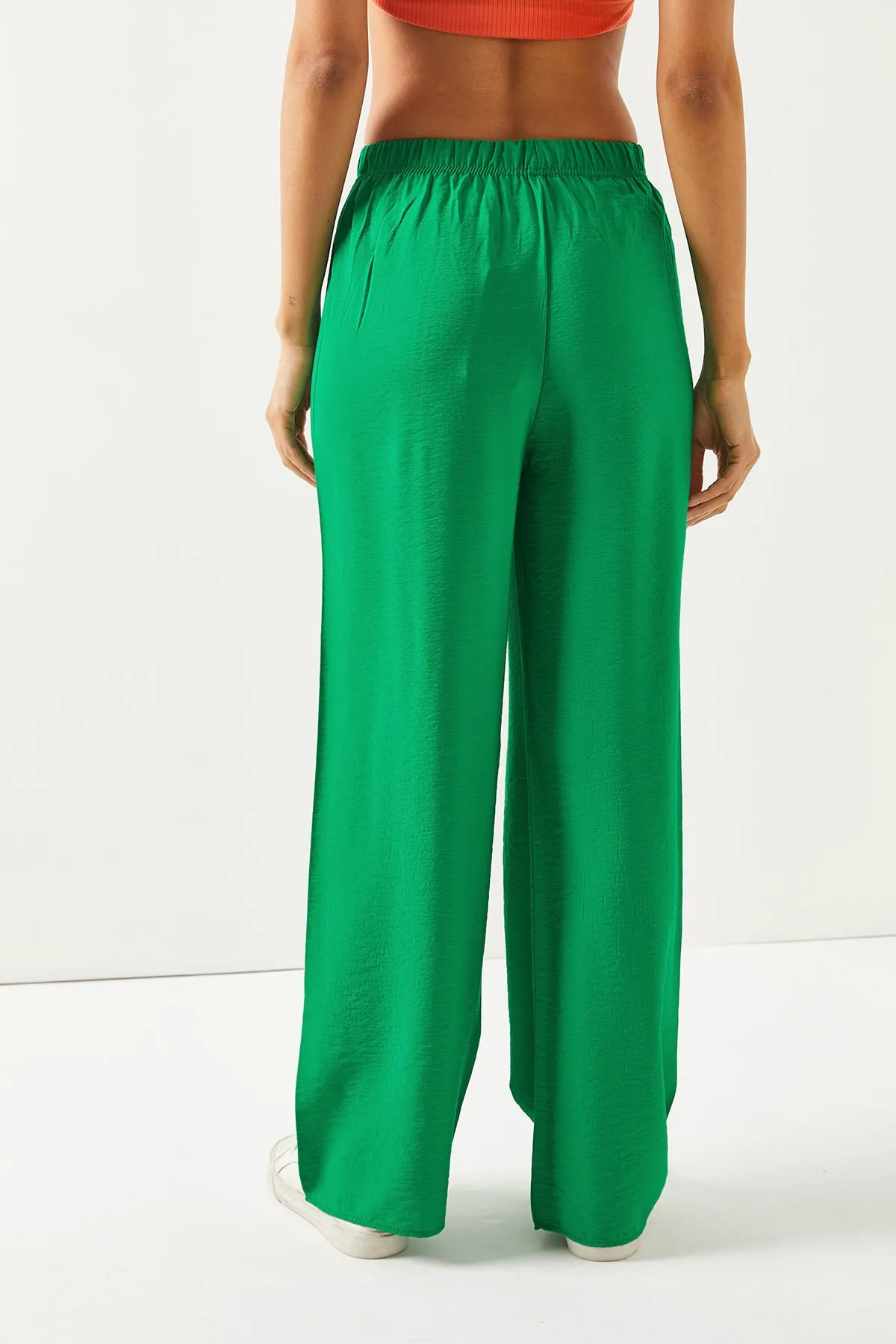 Olalook  Grasgrüne Palazzo-Ayrobin-Hose mit Gürtel und elastischem Bund für Damen PNT-19000200