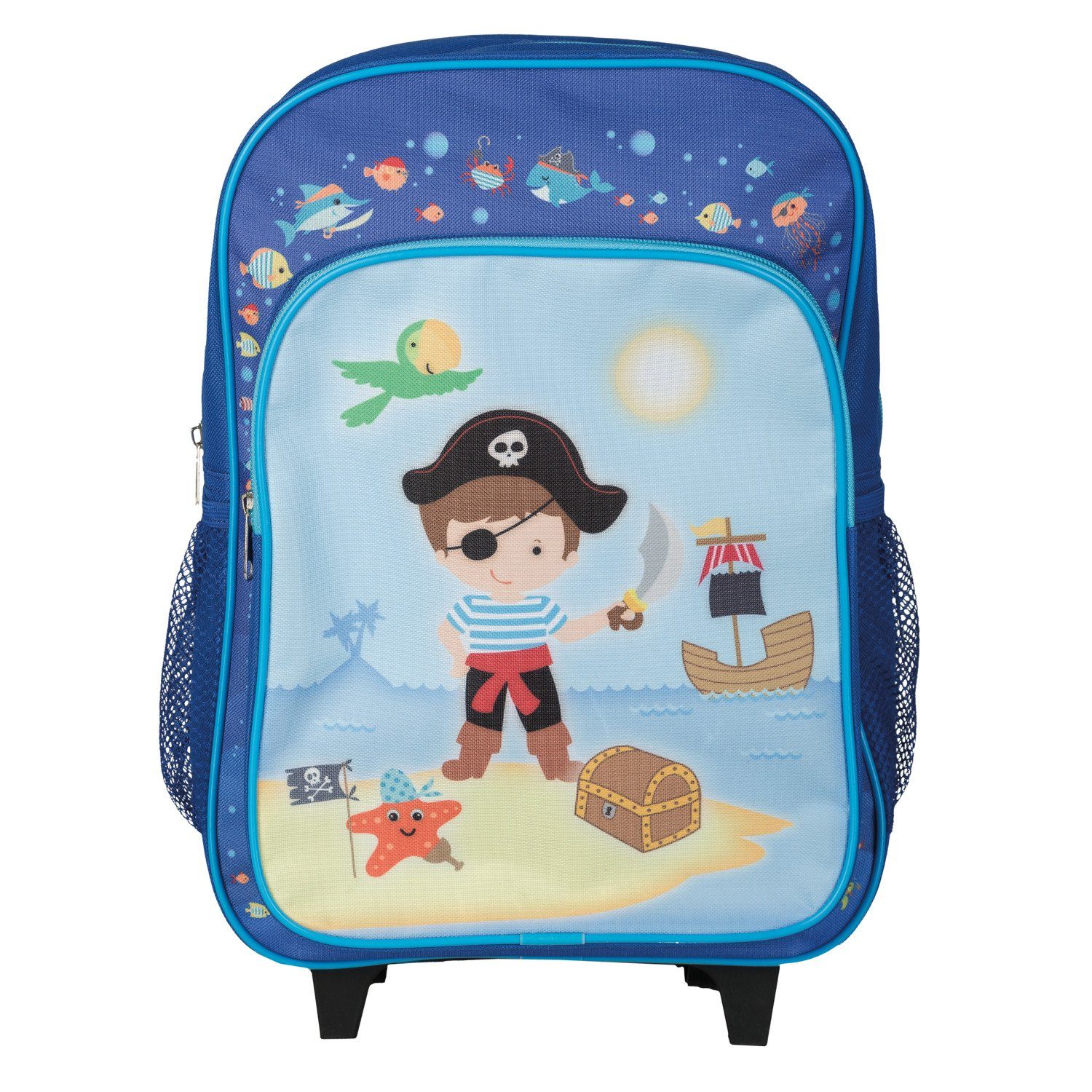 Idena Kofferrucksack Idena 22045 - Rucksack Trolley mit 2 Rollen für Kinder, blau mit Pirat