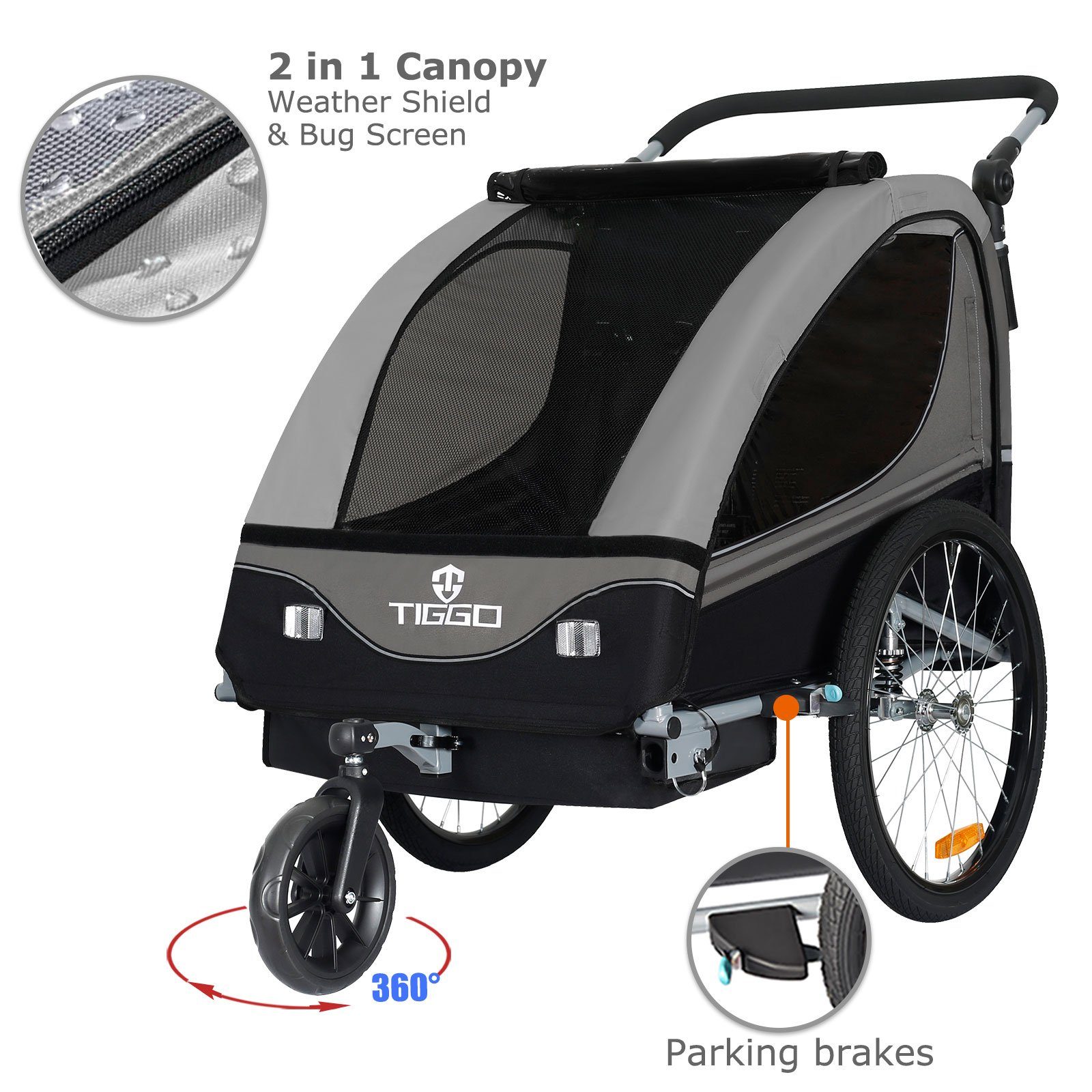 TIGGO Fahrradkinderanhänger TIGGO Kinderanhänger 2 in 1 Kinderfahrradanhänger Fahrradanhänger, für 1-2 Kinder inkluve Joggerkit